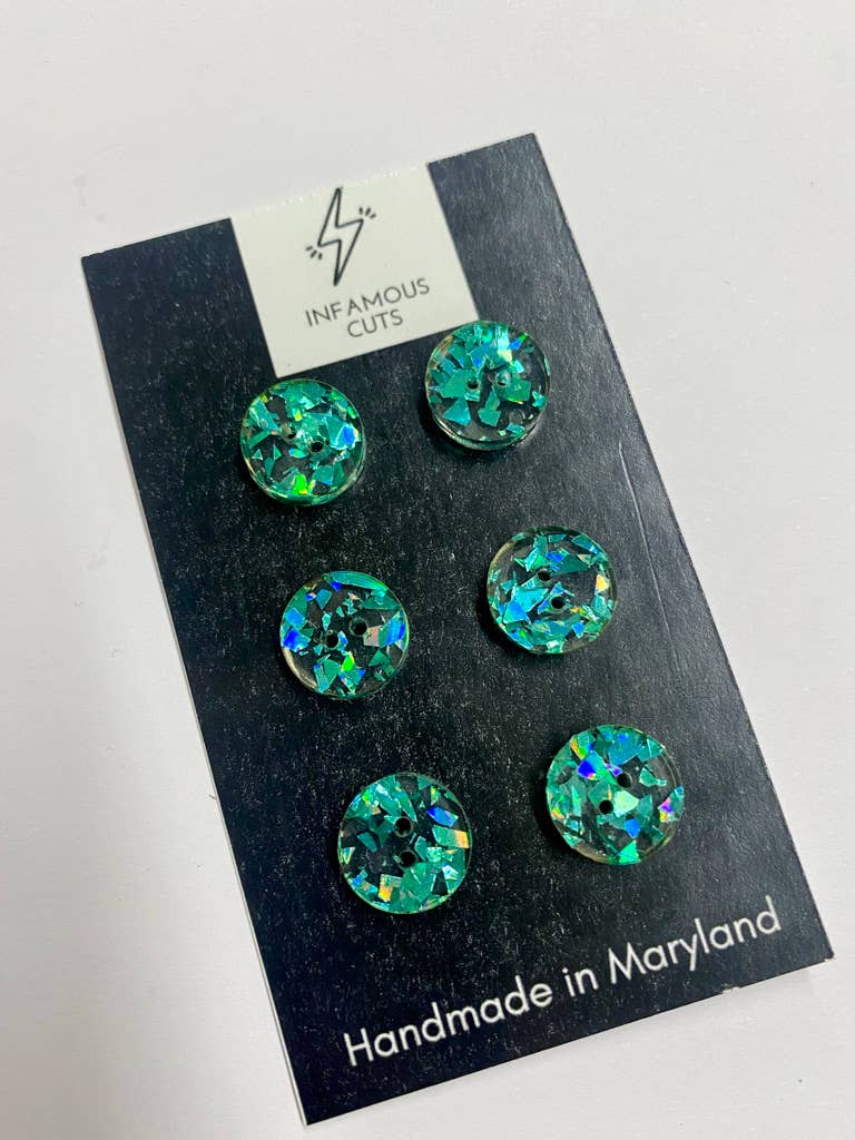 1/2" Teal Glitter Two Hole Acrylic Button