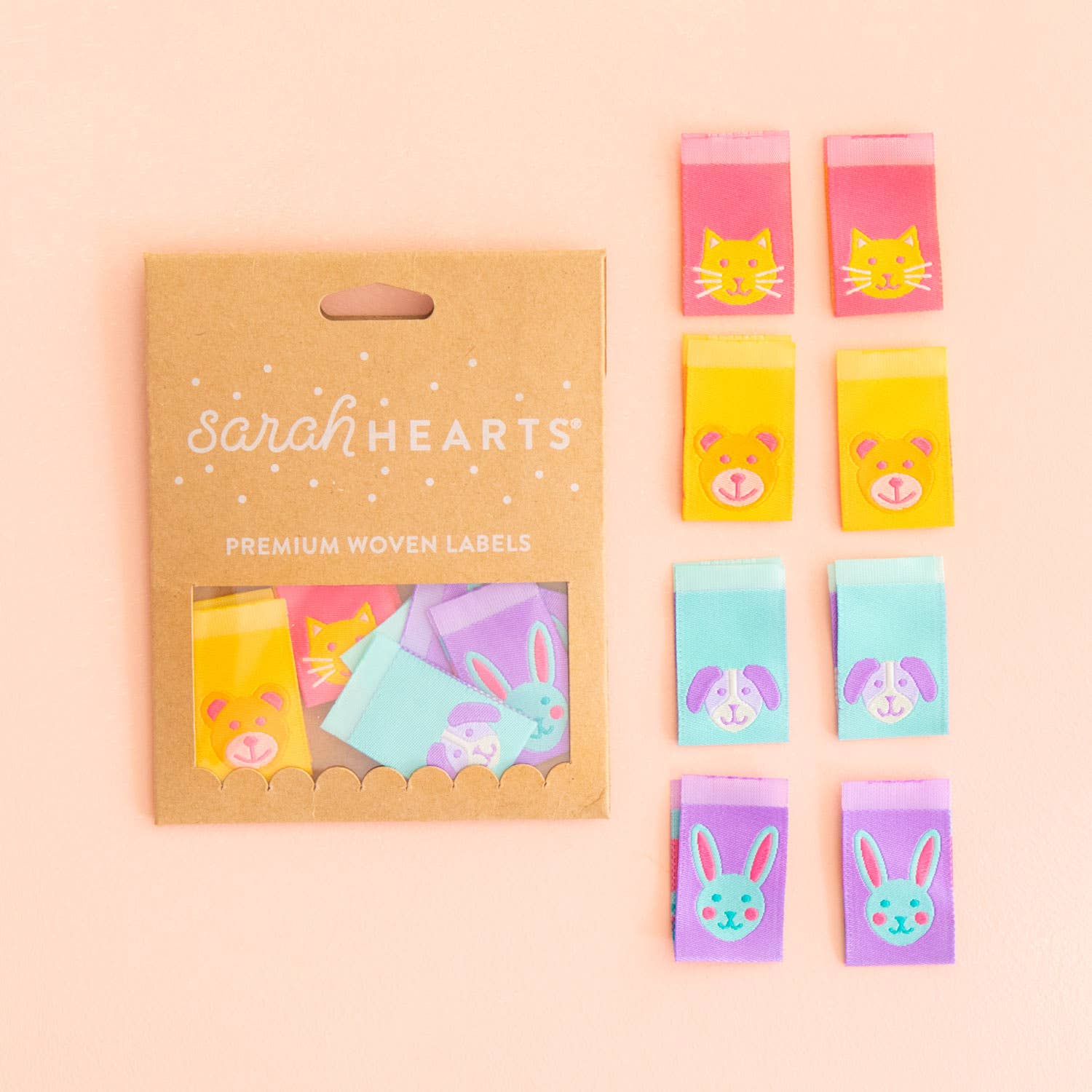 Sarah Hearts - Animal Friends - Woven Sewing Clothing Label Tags