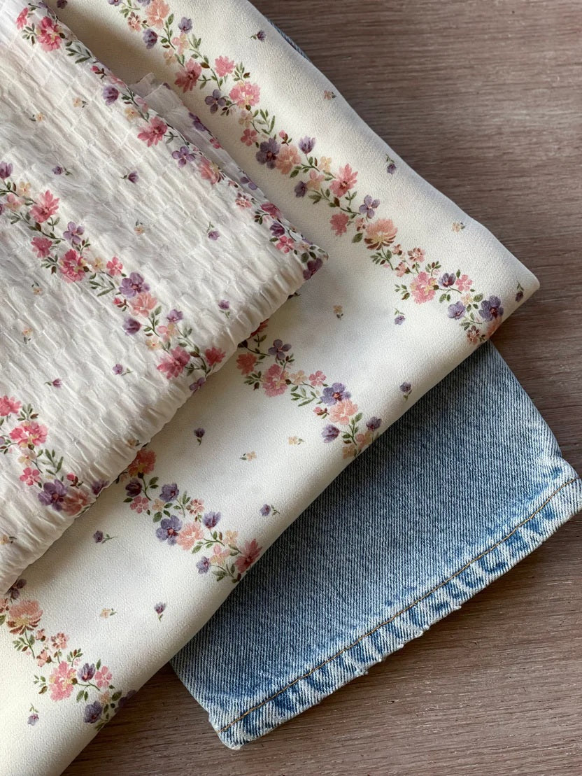 Seersucker Fabric – Maritza Print Ivory & Lilac – Atelier 27