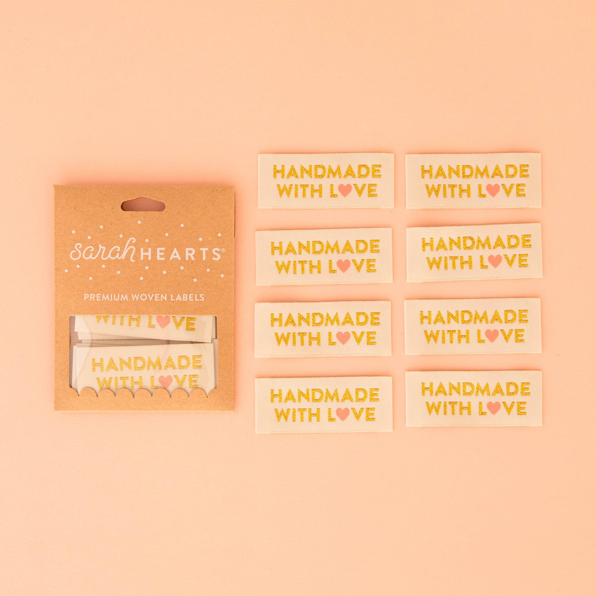 Sarah Hearts - Handmade with Love Gold Sewing Woven Labels