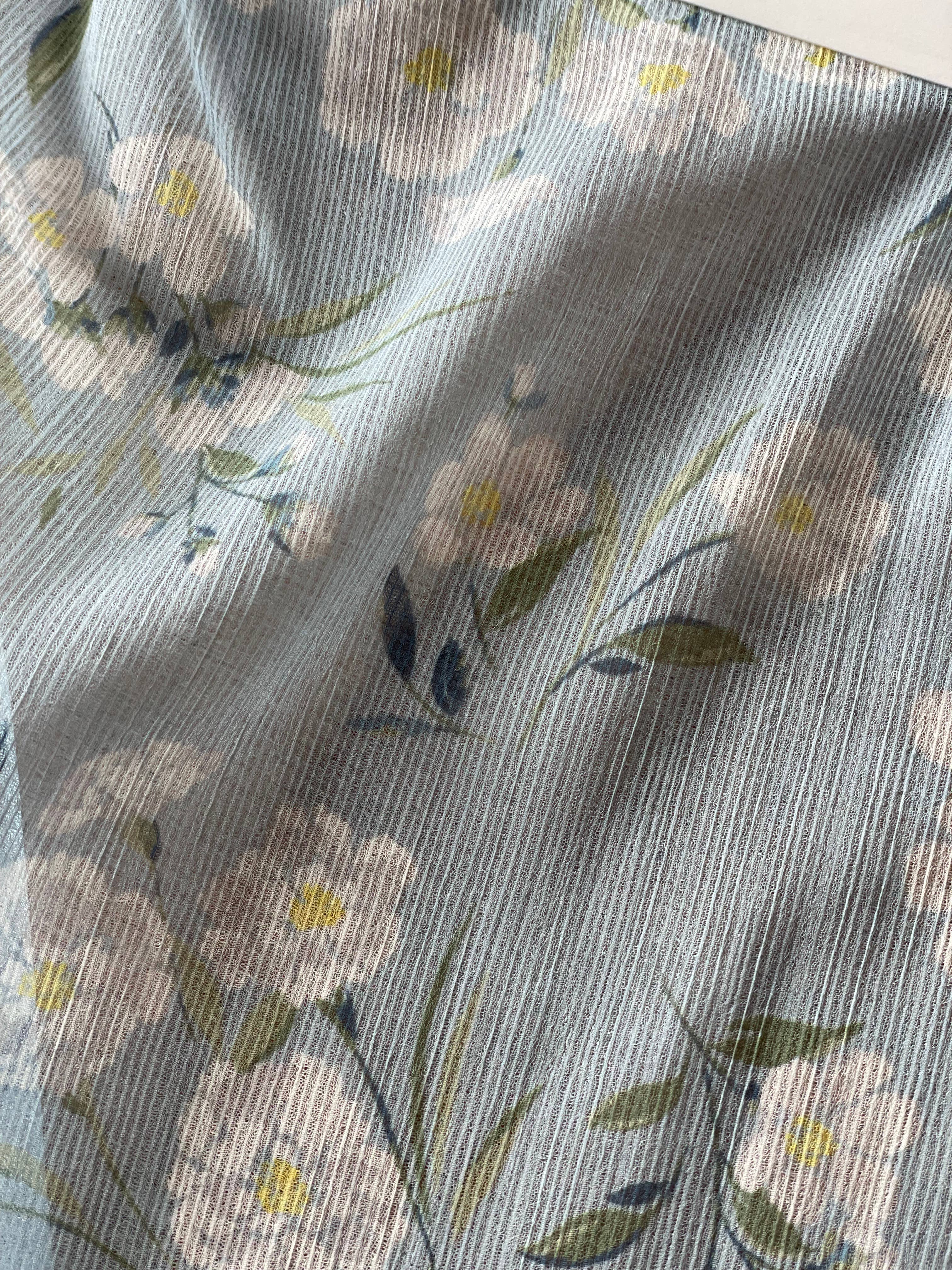 Polyester Elastane Mousseline Fabric – Appolline Print in Glacier Blue– Atelier 27