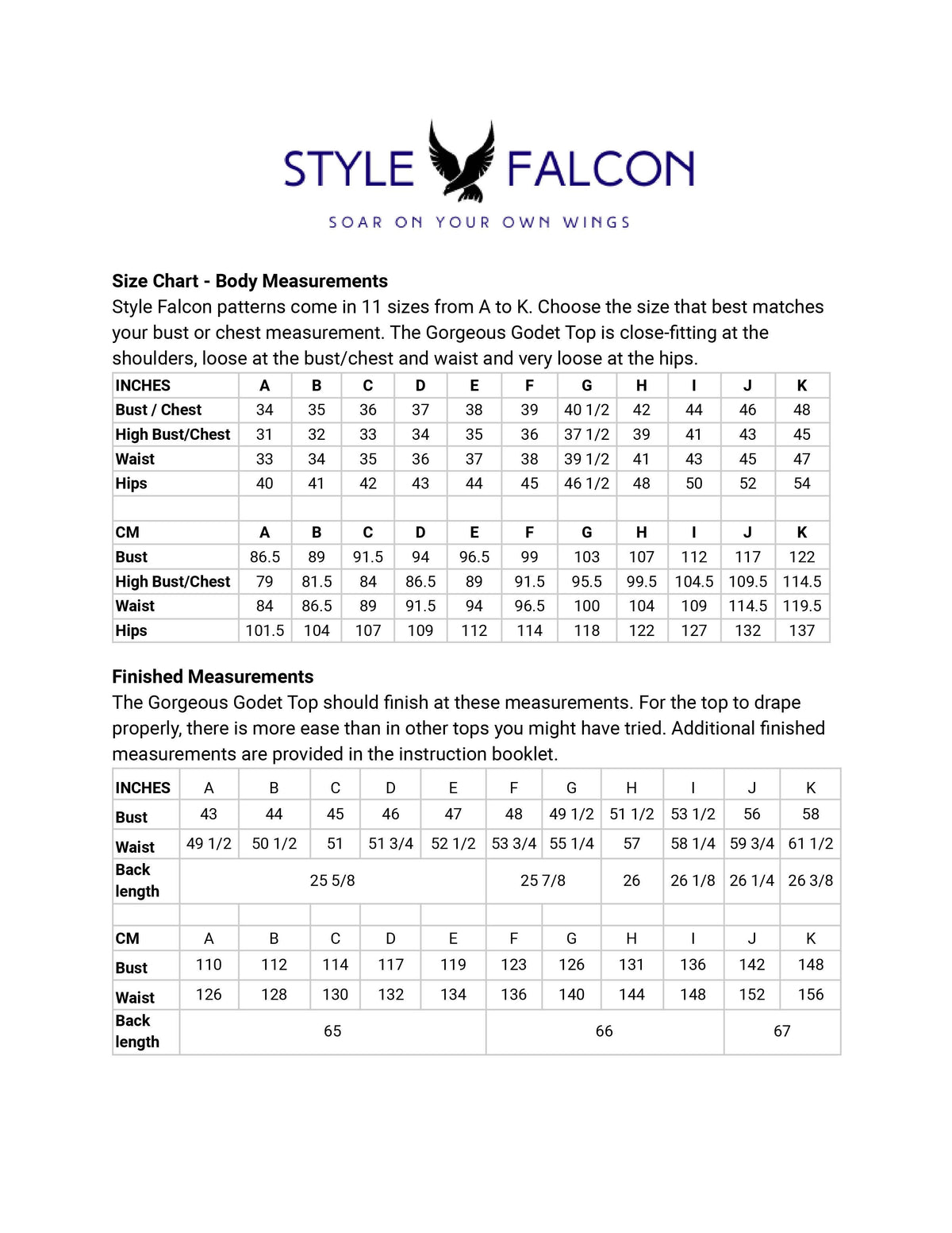 Style Falcon Gorgeous Godet Top Sewing Pattern