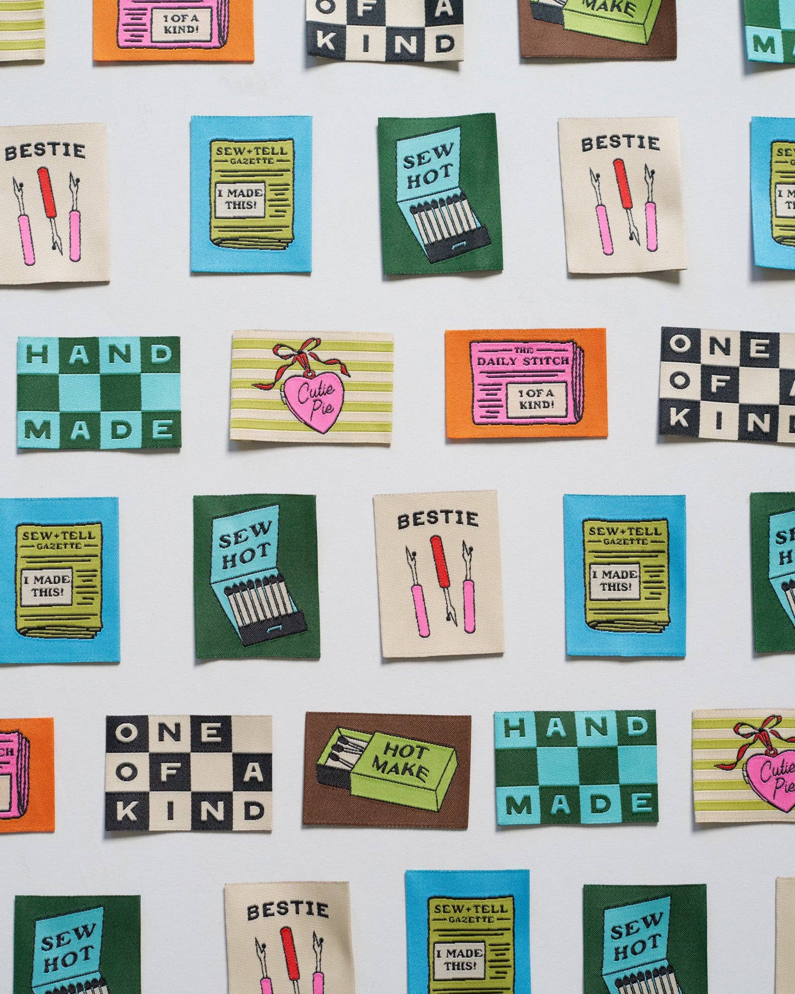 Matchy Matchy woven garment labels, folded short ends for seam insertion