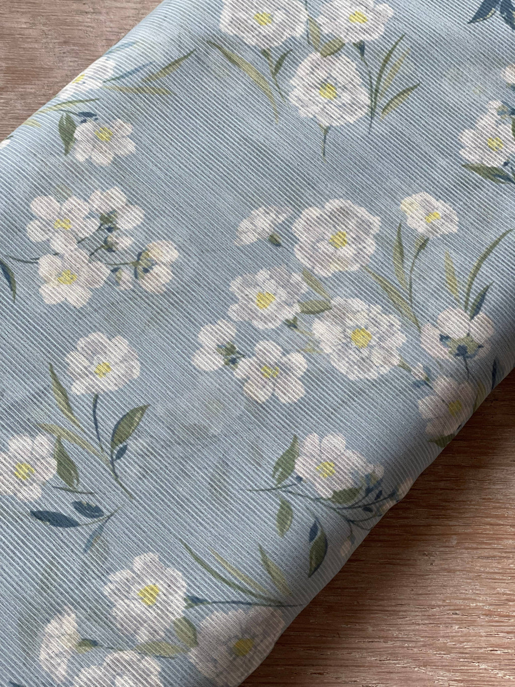 Polyester Elastane Mousseline Fabric – Appolline Print in Glacier Blue– Atelier 27