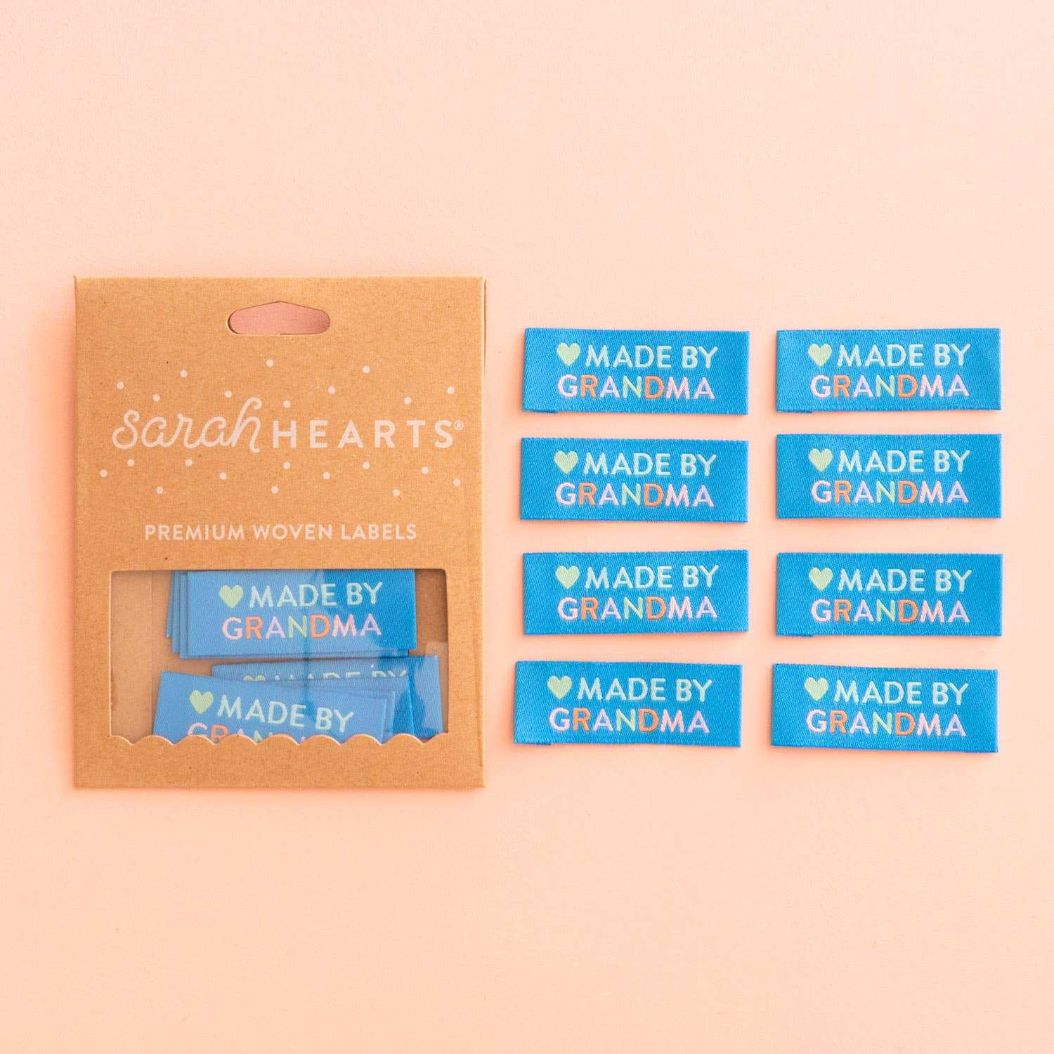 Sarah Hearts - Made by Grandma - Sewing Woven Clothing Label Tags