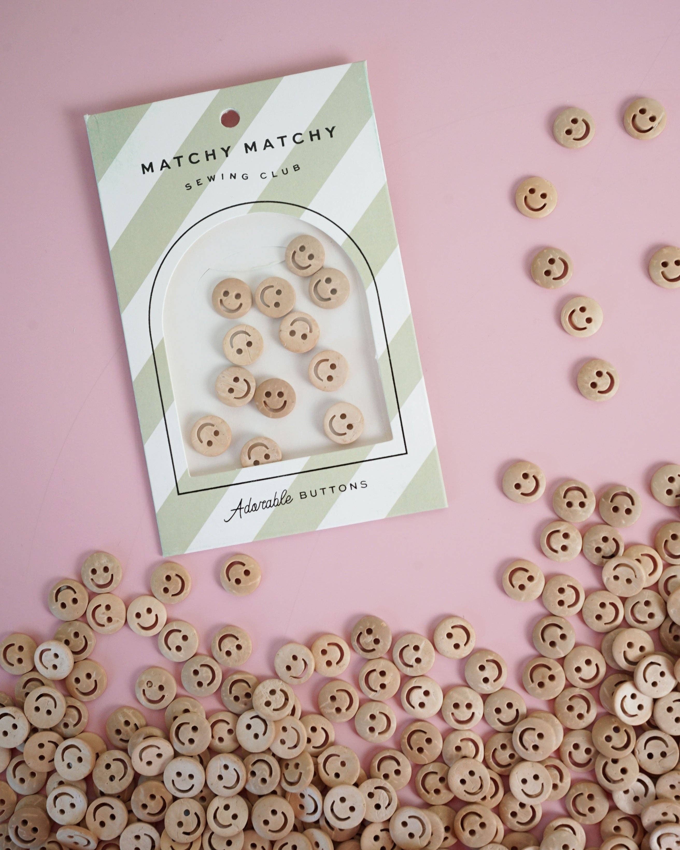 Smiley face wooden buttons by Matchy Matchy Sewing Club