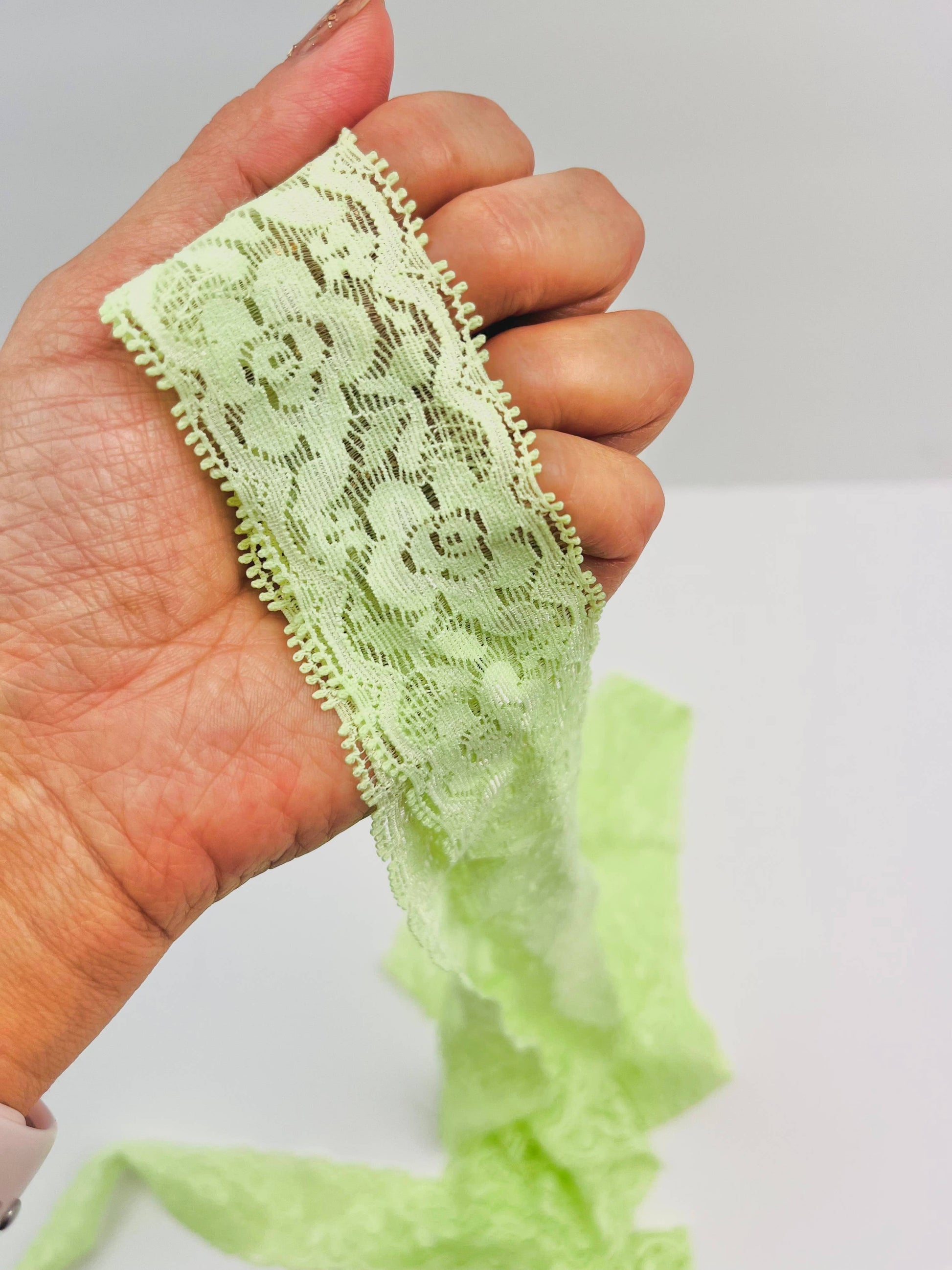 Green lace elastic, green  lace elastic trim: By yard