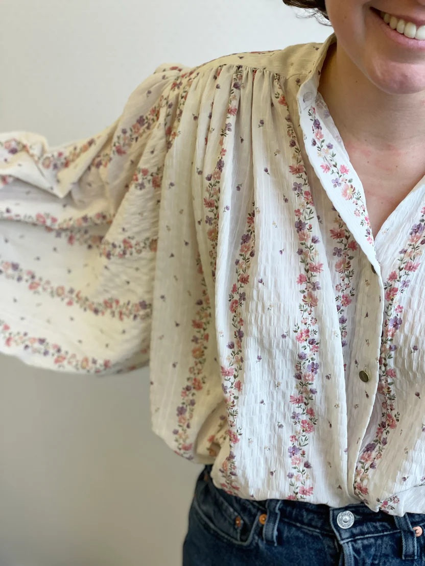 Seersucker Fabric – Maritza Print Ivory & Lilac – Atelier 27