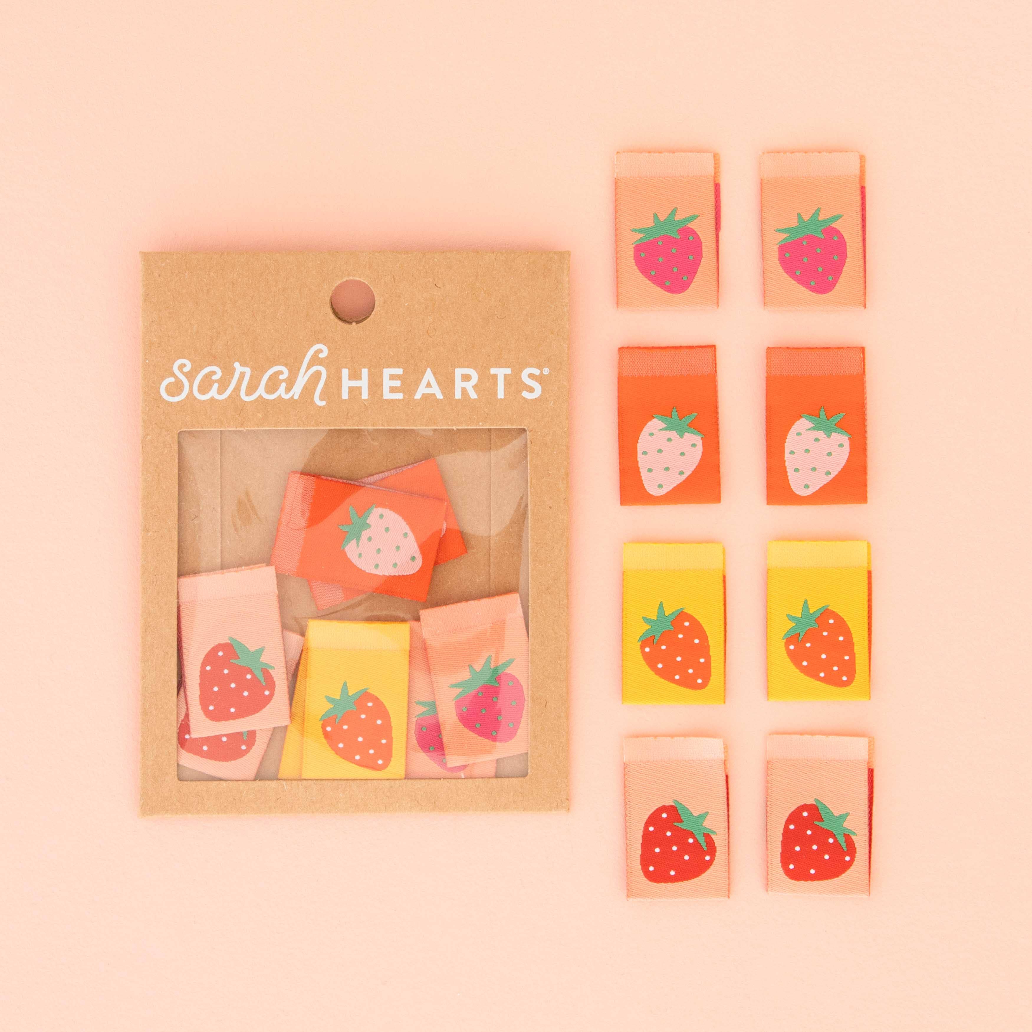 Sarah Hearts - Strawberry Multipack Woven Sewing Labels