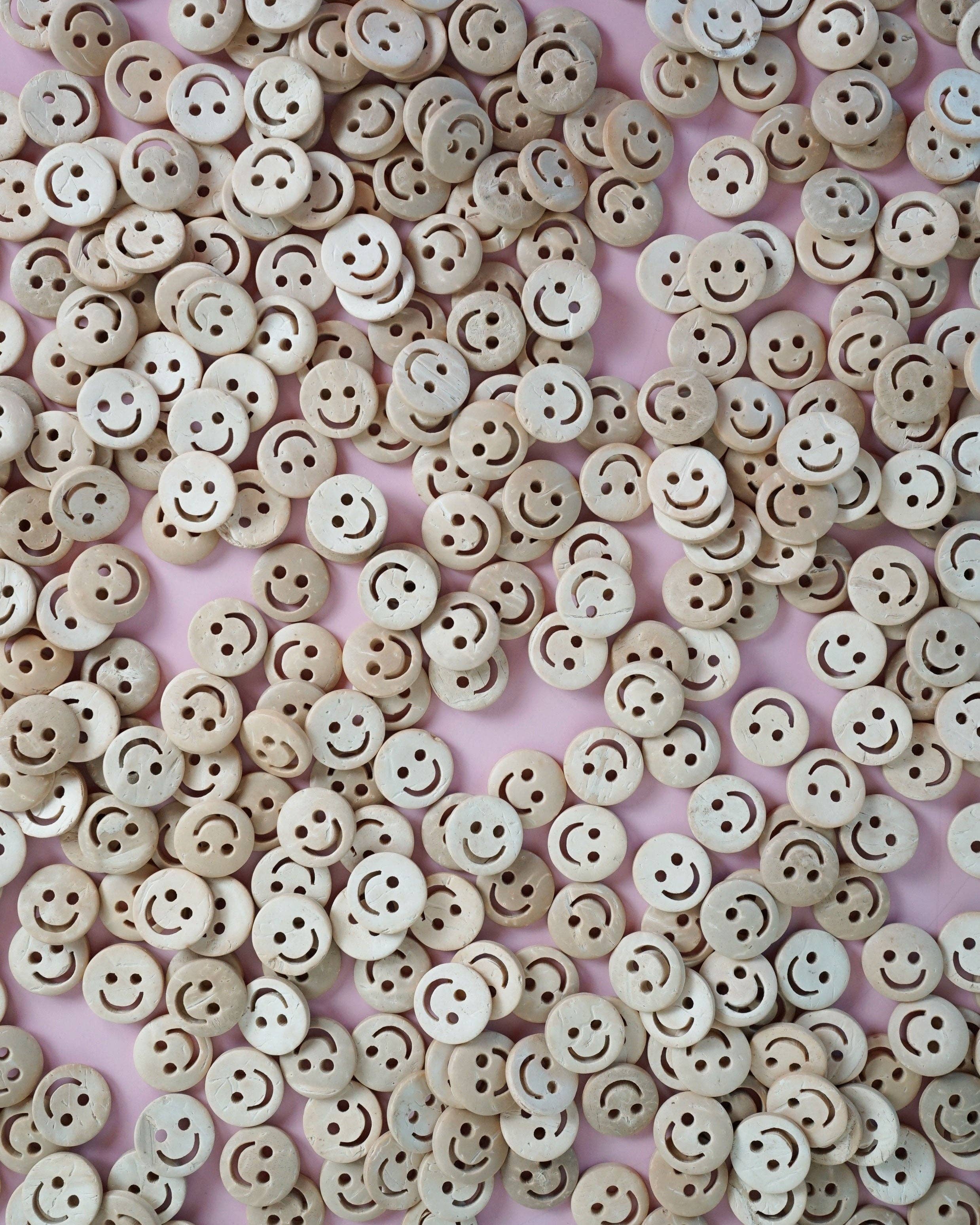 Smiley face wood buttons, 1/2 inch, set of 12, Matchy Matchy Sewing Club