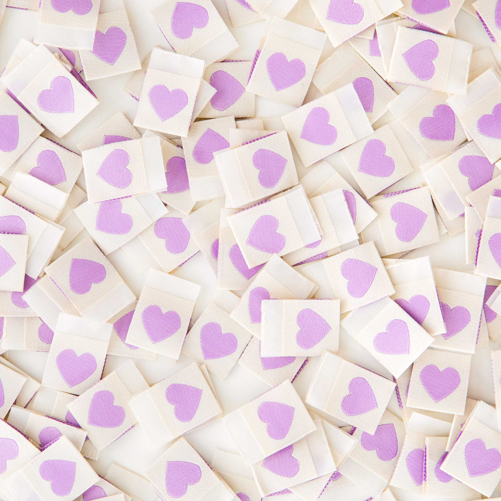 Sarah Hearts - Purple Heart Woven Labels - Sewing Woven Clothing Label Tags