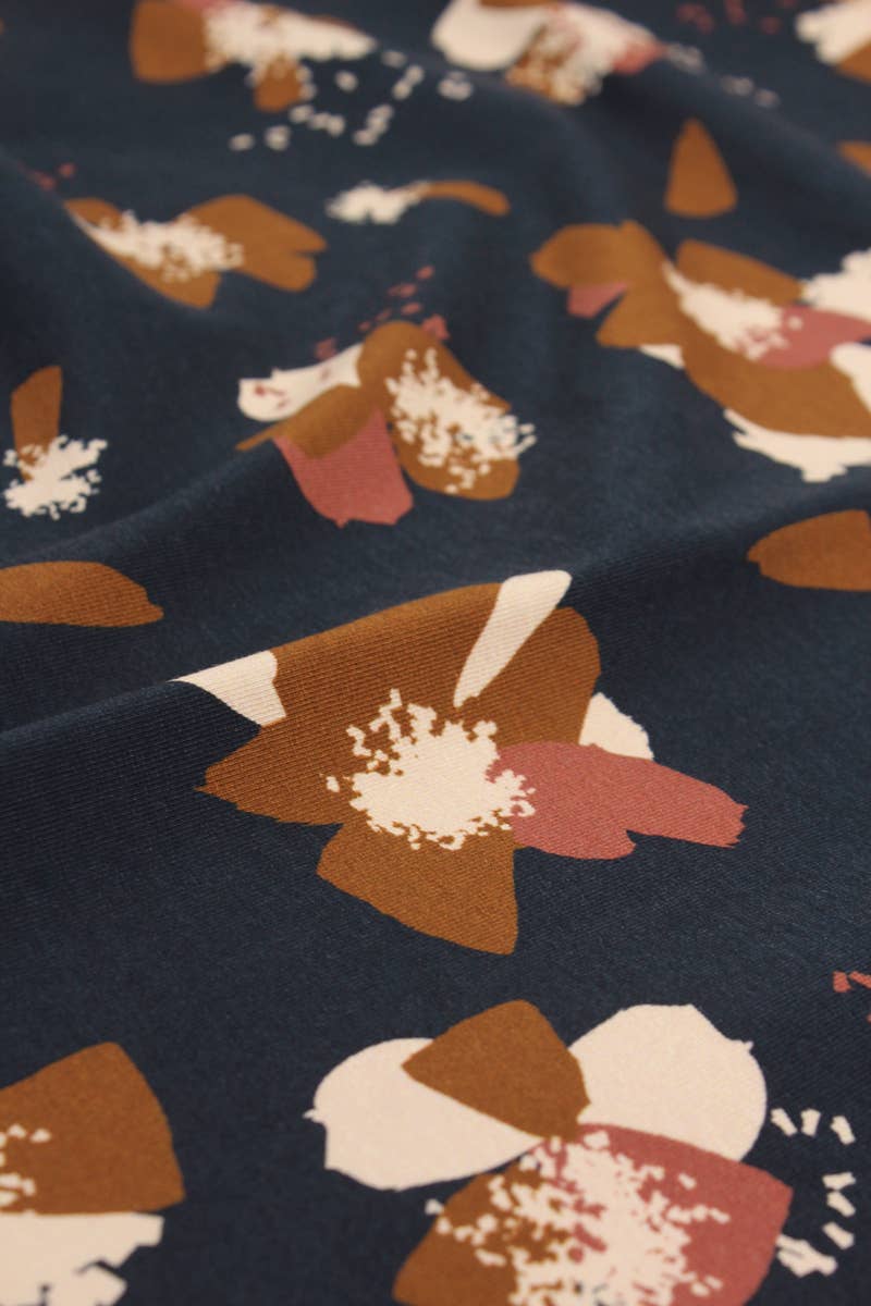 Eglantine et Zoé - Anémone Ink Blue Cotton Jersey Fabric
