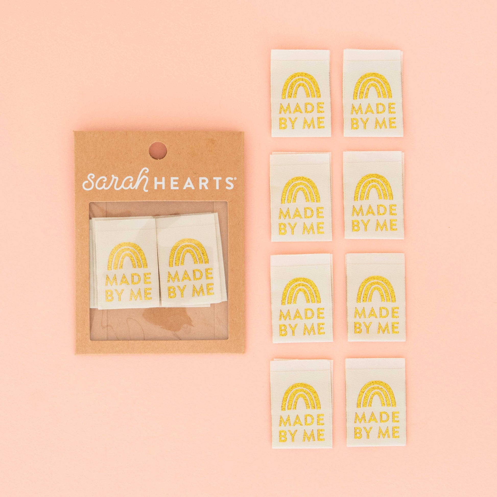 Sarah Hearts - Made by Me - Gold Sewing Woven Clothing Label Tags