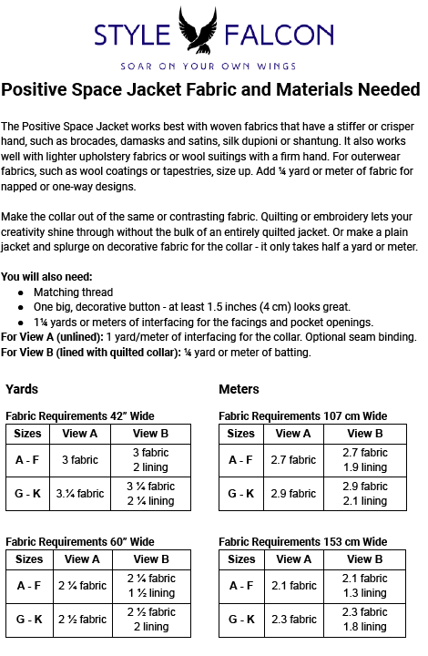 Style Falcon Positive Space Jacket Sewing Pattern