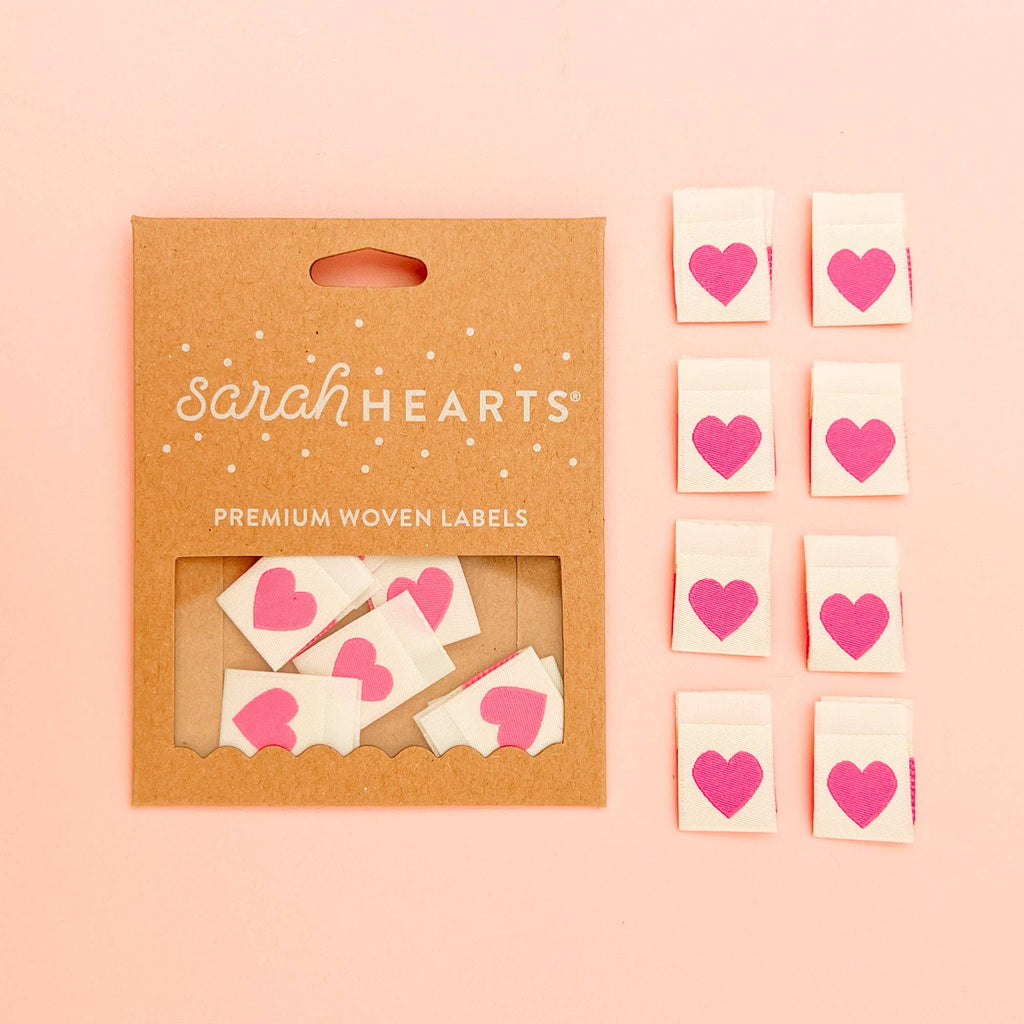 Sarah Hearts - Pink Heart Woven Labels - Sewing Labels Tags
