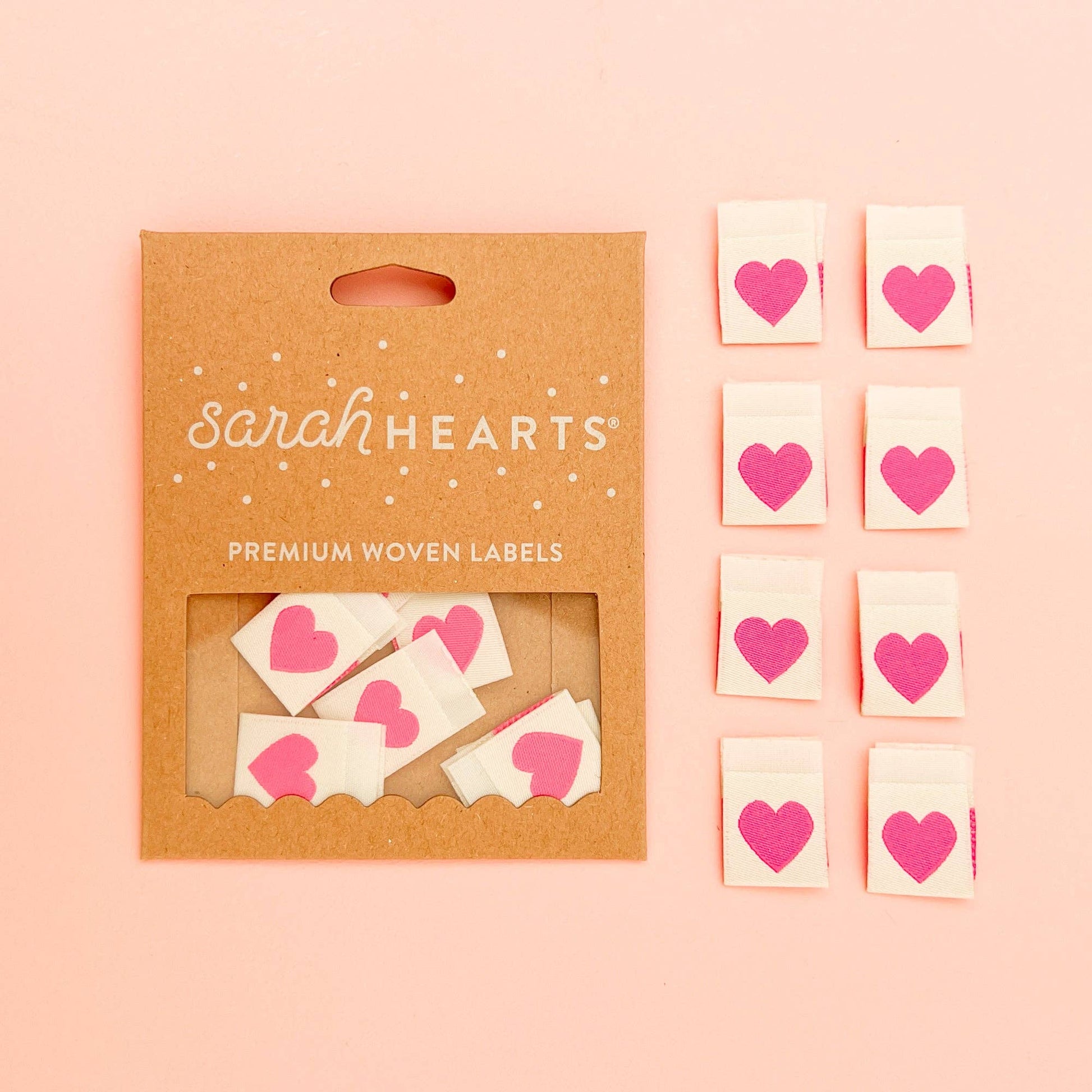 Sarah Hearts - Pink Heart Woven Labels - Sewing Labels Tags