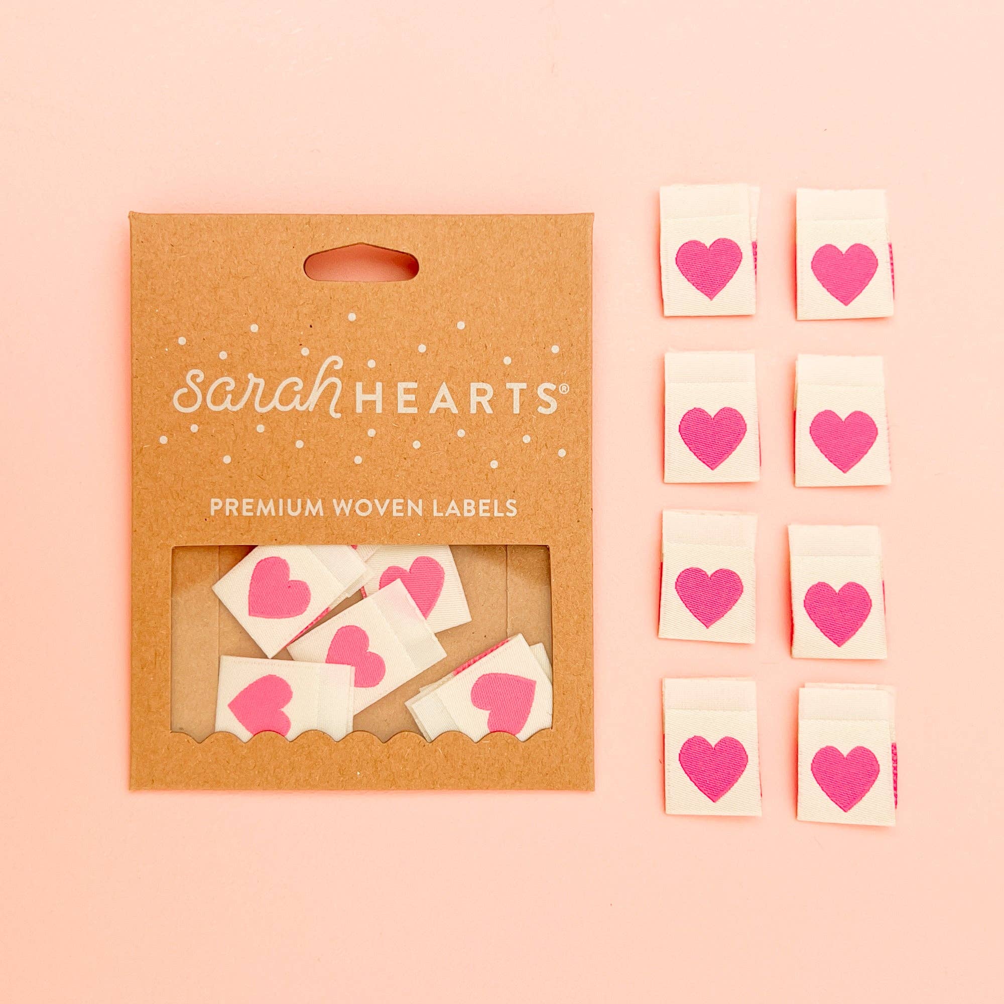Sarah Hearts - Pink Heart Woven Labels - Sewing Labels Tags