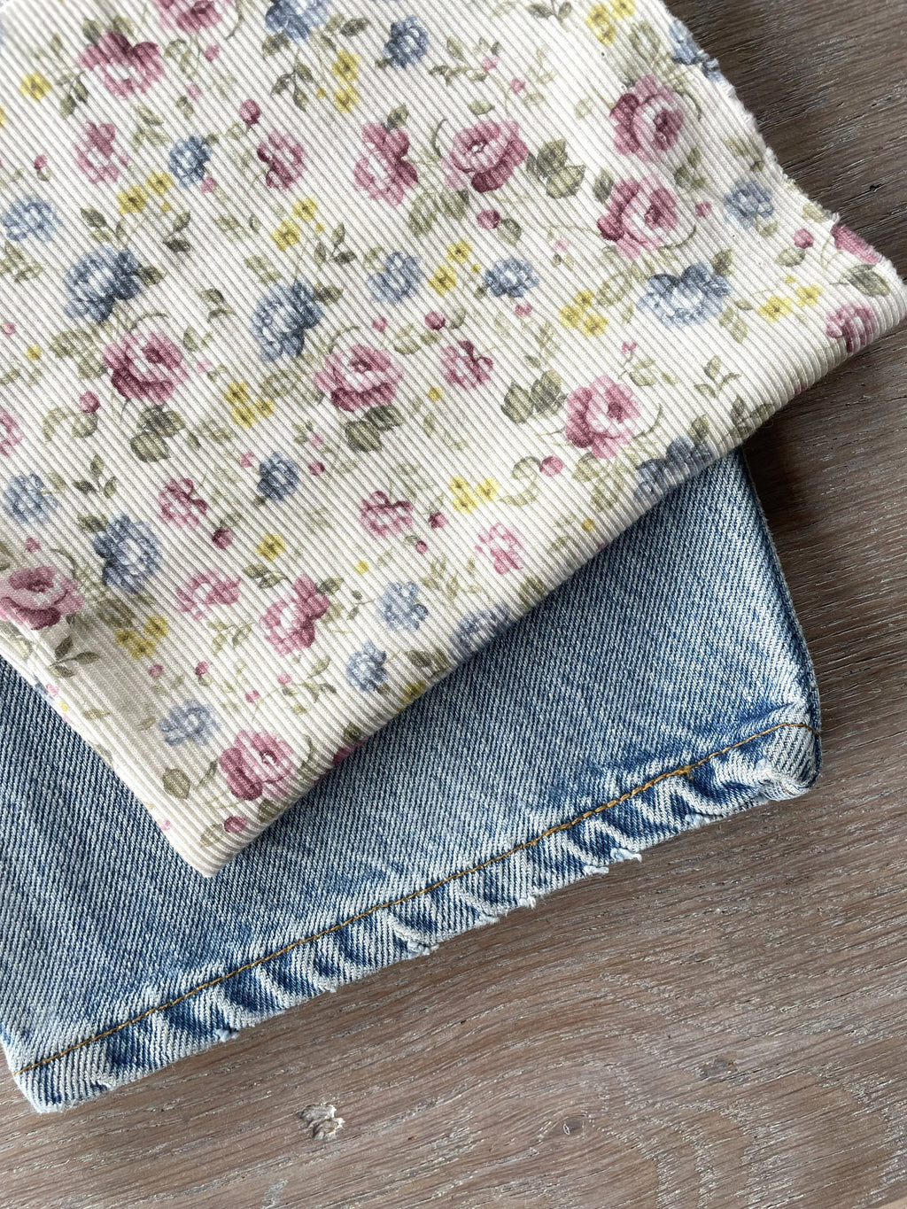 Atelier 27 Louison print cotton mini-rib jersey fabric, floral stripe on ivory, 100% cotton