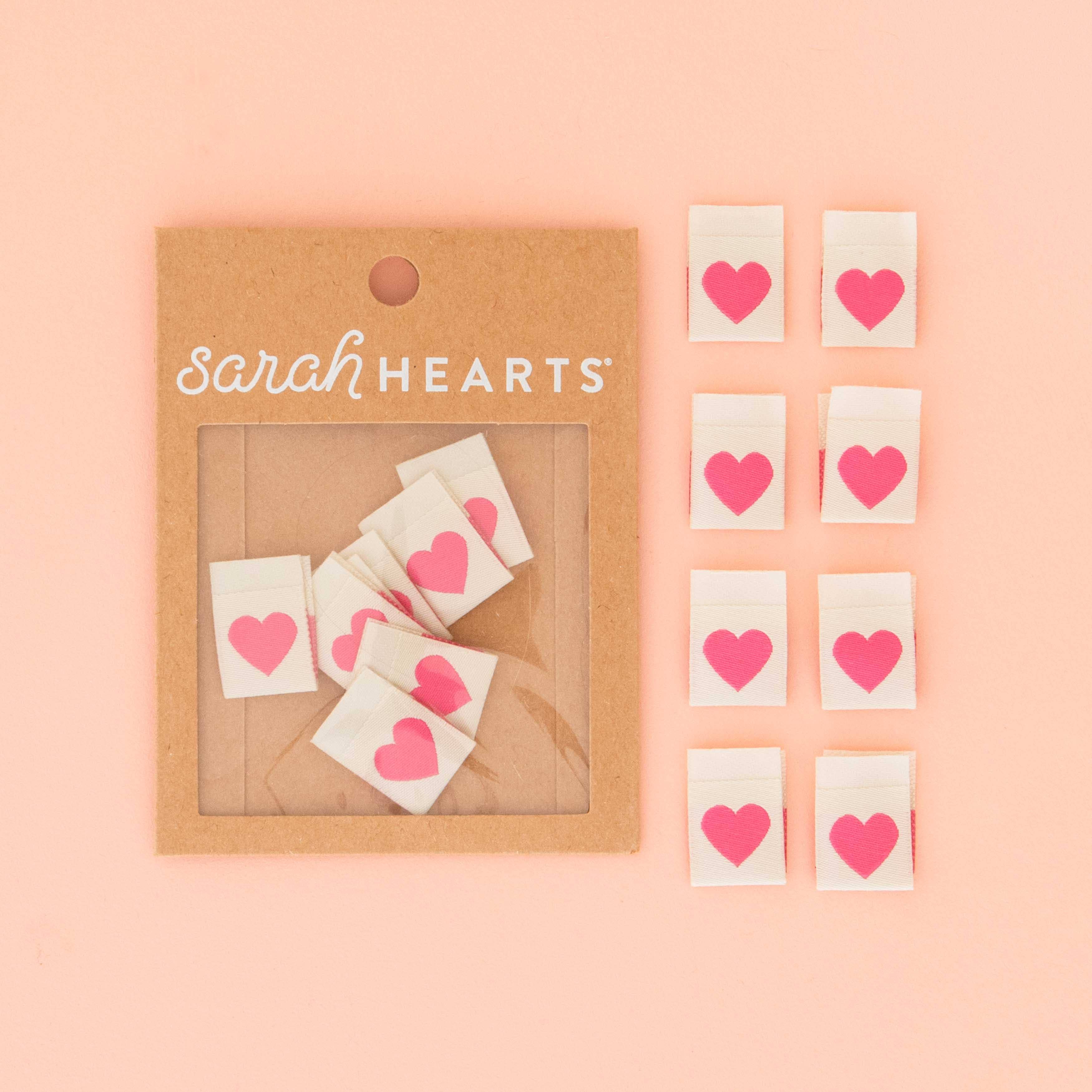 Sarah Hearts - Pink Heart Woven Labels - Sewing Labels Tags