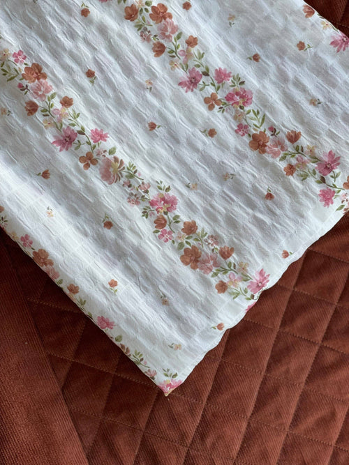 Seersucker Fabric – Maritza Print Ivory & Caramel – Atelier 27
