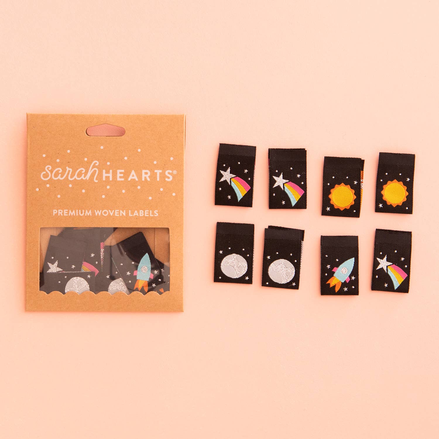 Sarah Hearts - Space Multipack - Metallic Sewing Woven Clothing Label Tags
