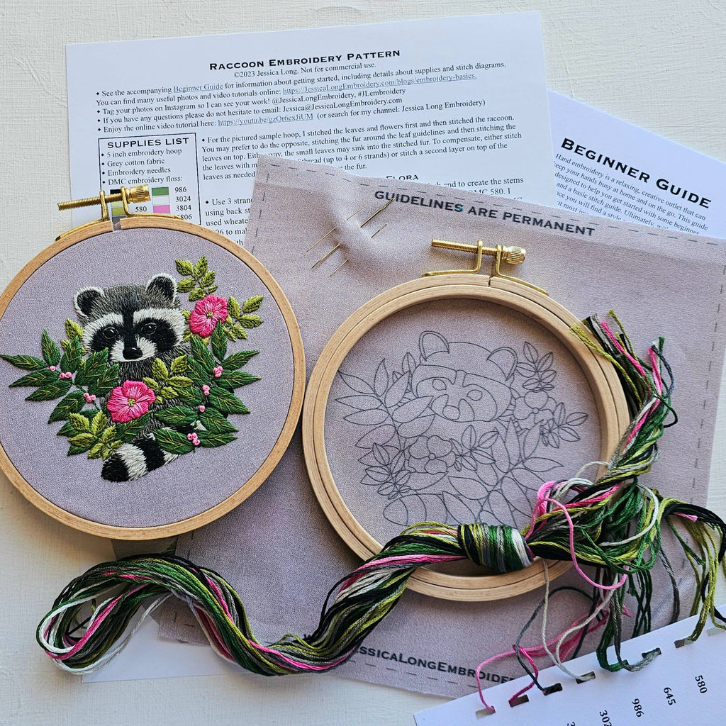Jessica Long - Raccoon hand embroidery kit
