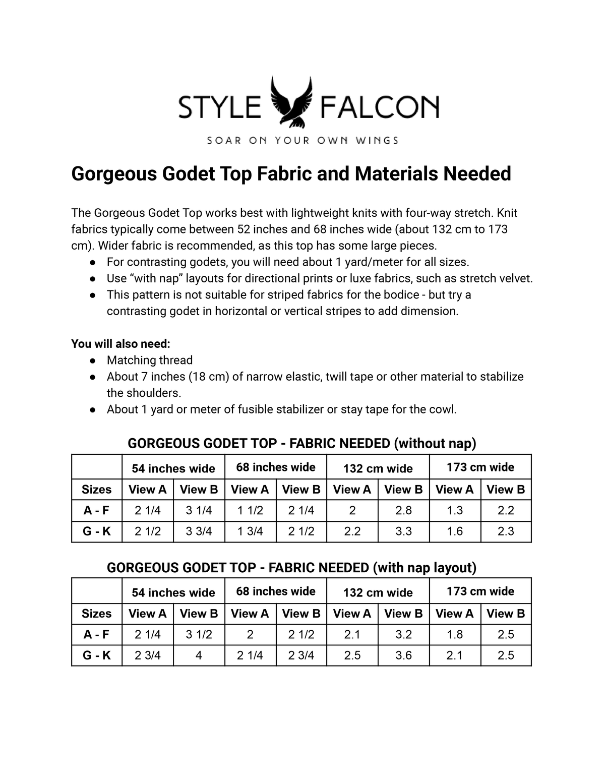 Style Falcon Gorgeous Godet Top Sewing Pattern