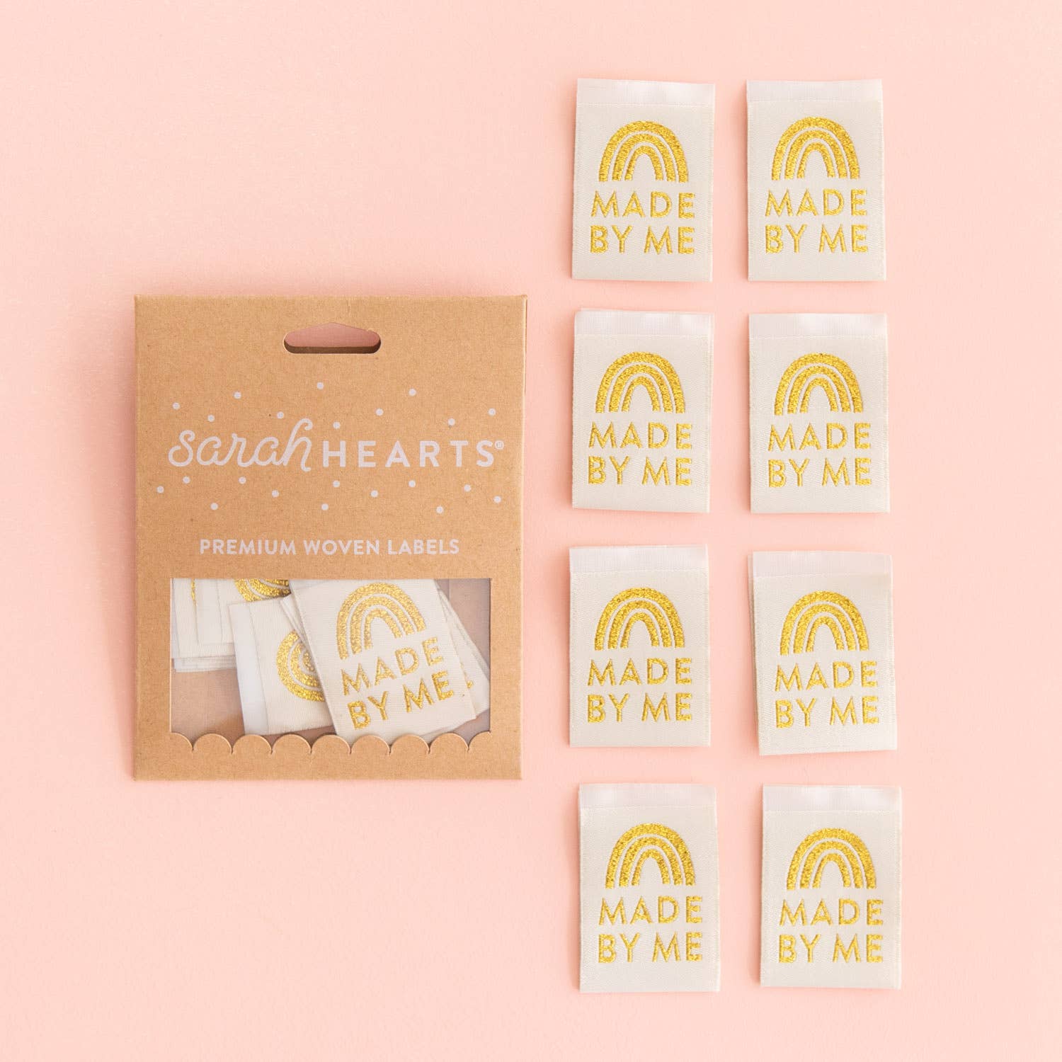 Sarah Hearts - Made by Me - Gold Sewing Woven Clothing Label Tags