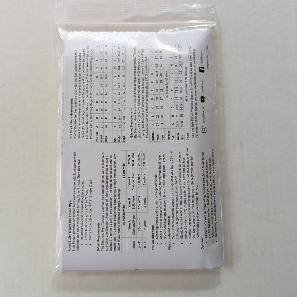 Style Falcon Diamond Hem Trousers Sewing Pattern