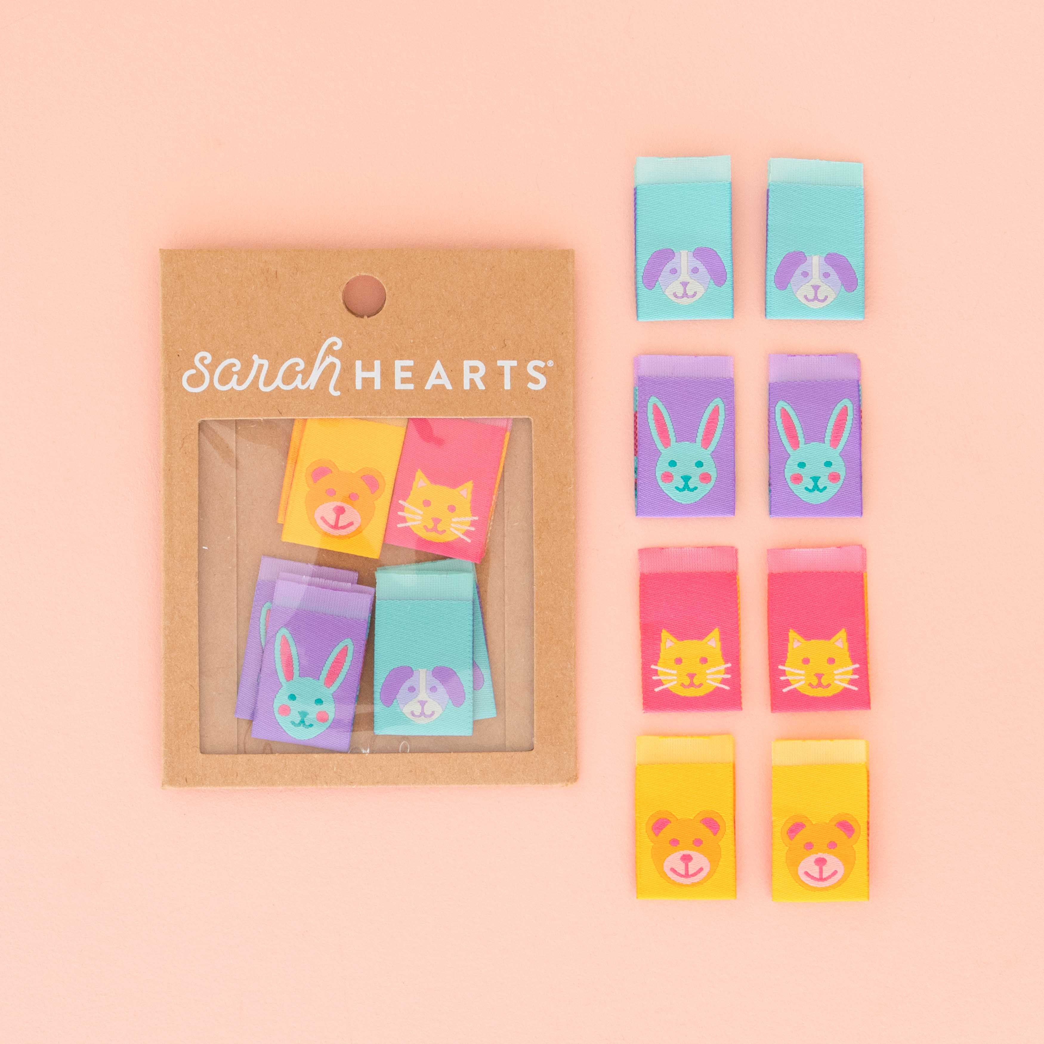 Sarah Hearts - Animal Friends - Woven Sewing Clothing Label Tags