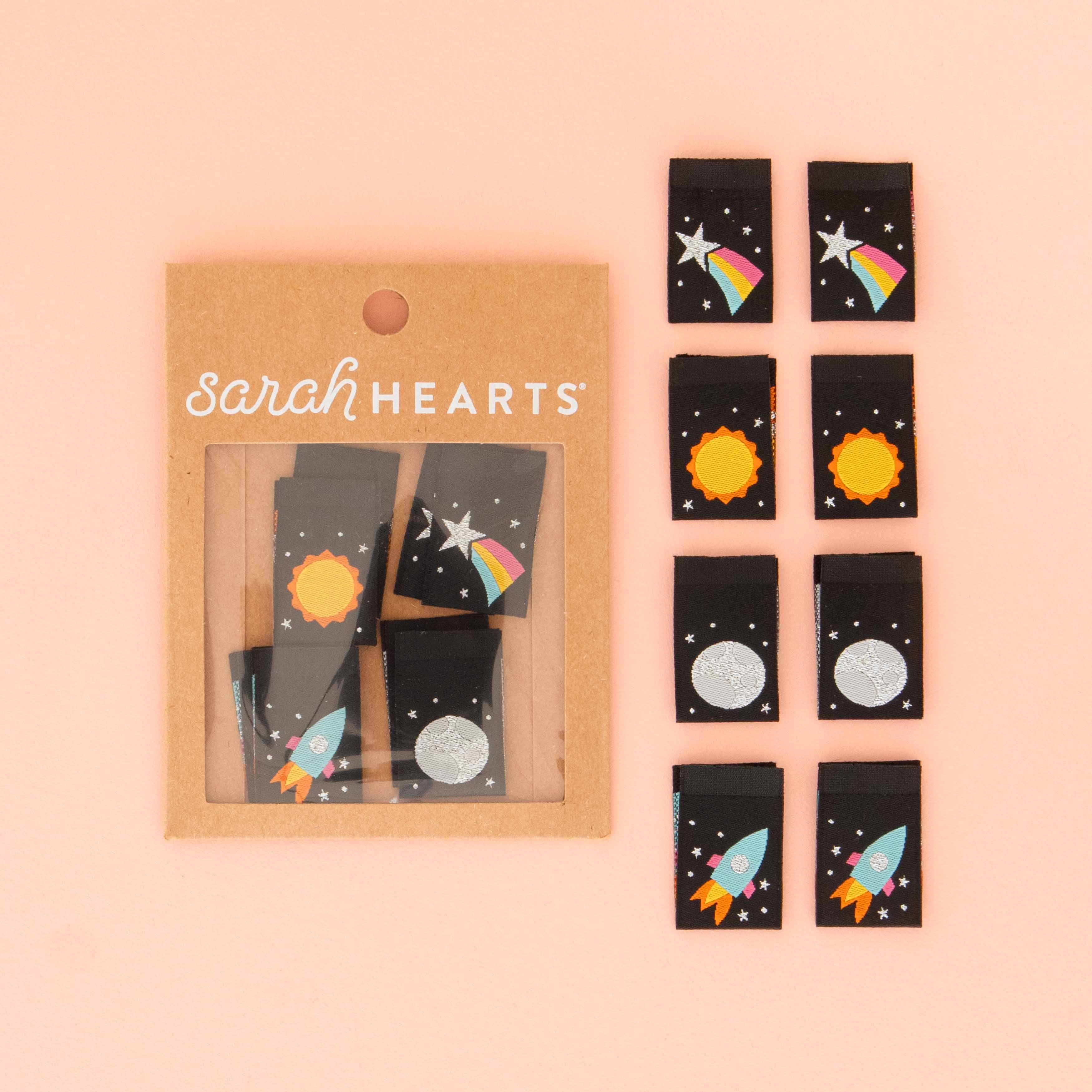 Sarah Hearts - Space Multipack - Metallic Sewing Woven Clothing Label Tags