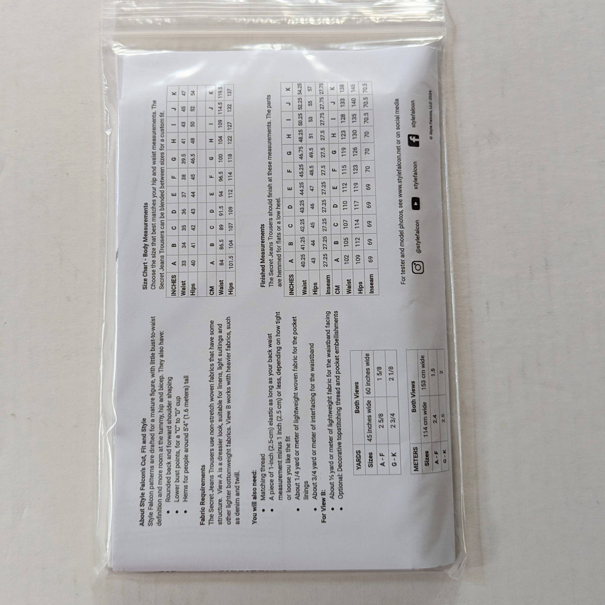 Style Falcon Secret Jeans Trousers Sewing Pattern