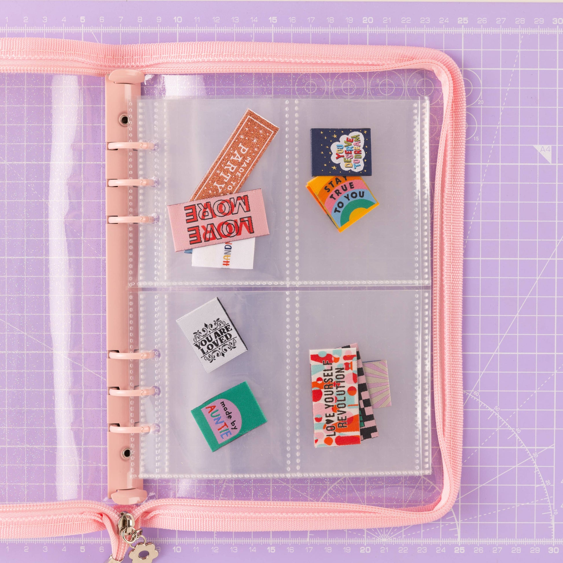 LABEL STASH FOLDER - PINK - Sewing Label Storage