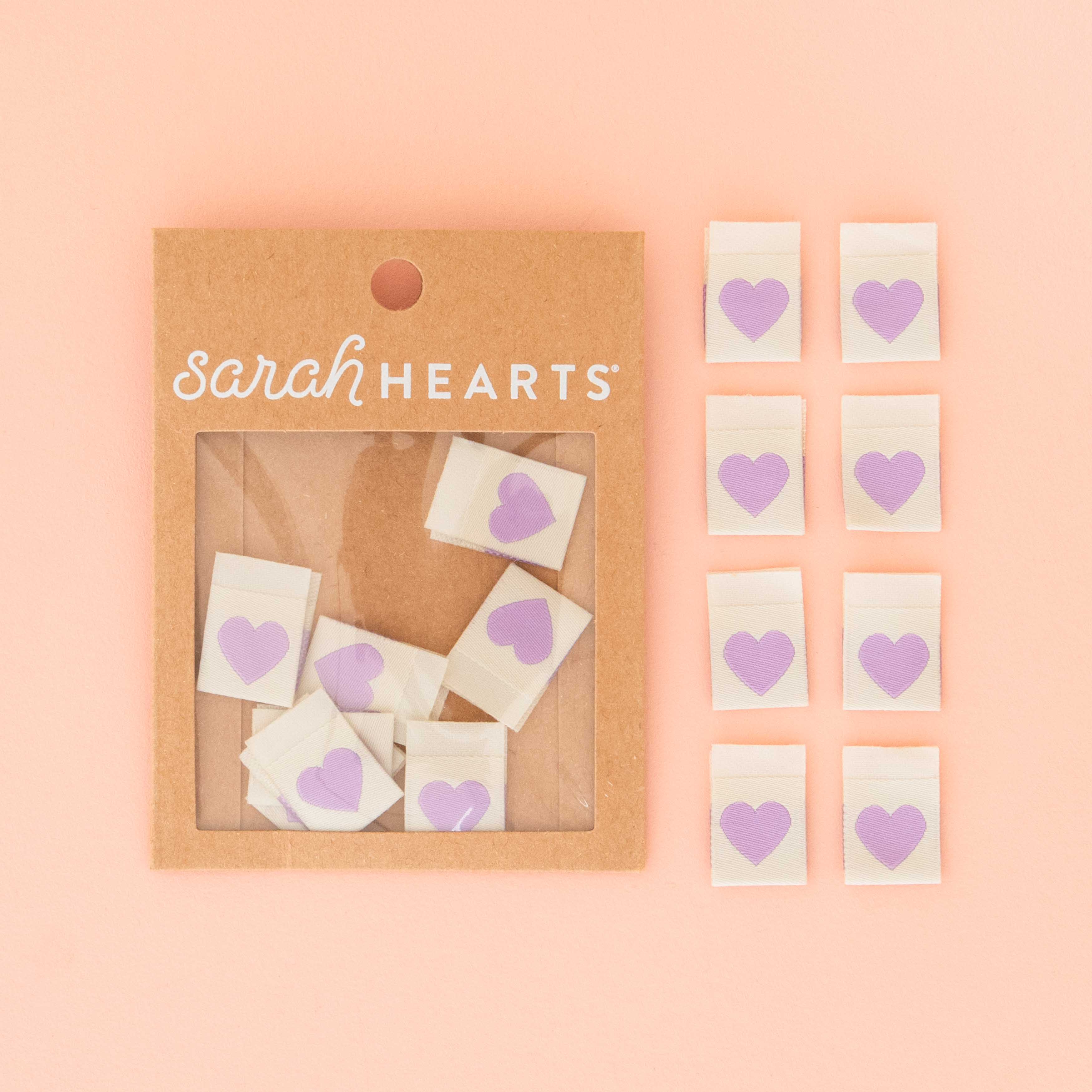 Sarah Hearts - Purple Heart Woven Labels - Sewing Woven Clothing Label Tags