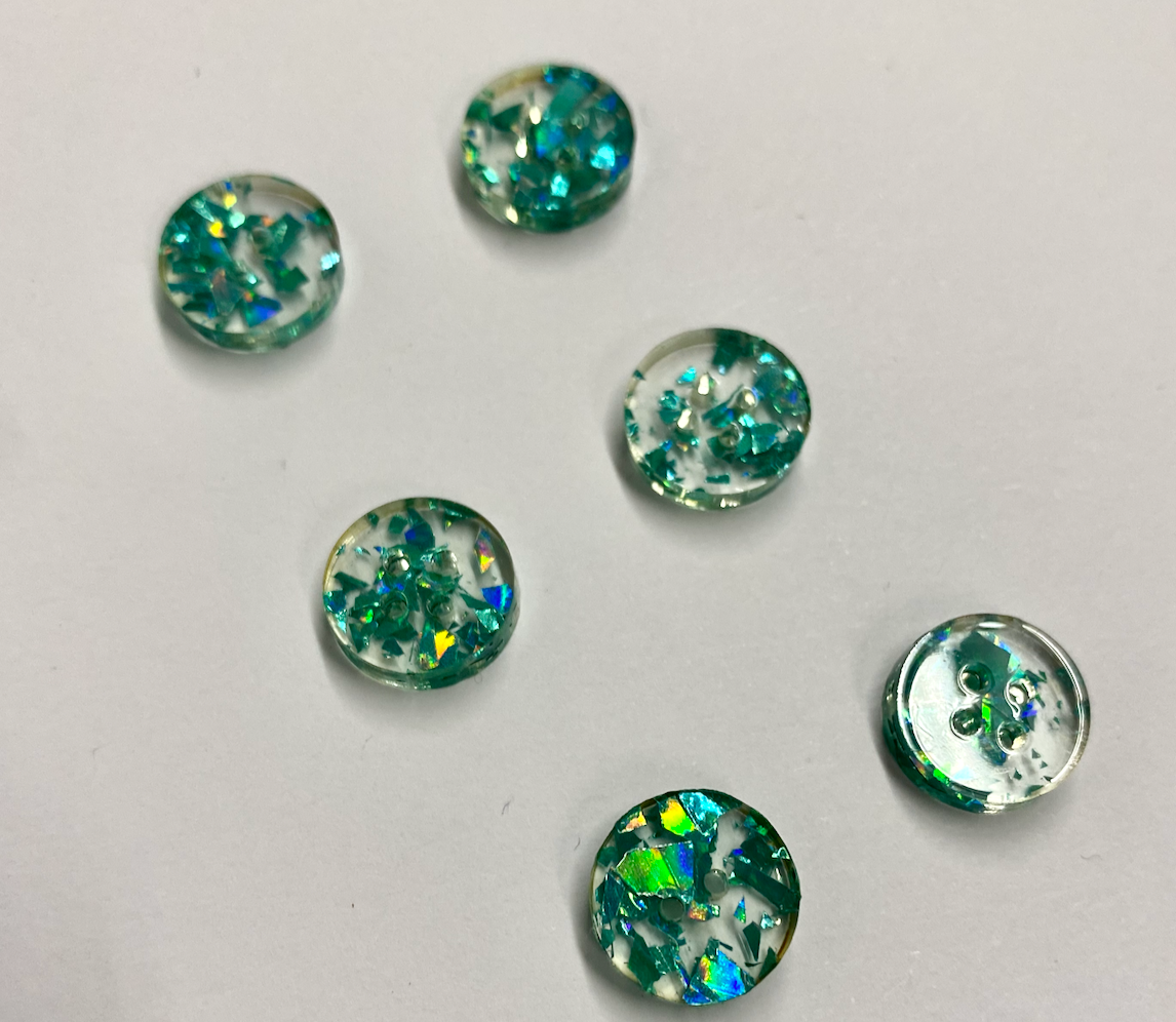 1/2" Teal Glitter Two Hole Acrylic Button