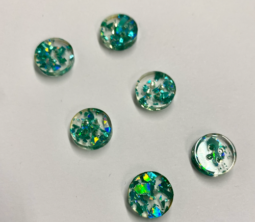 1/2" Teal Glitter Two Hole Acrylic Button