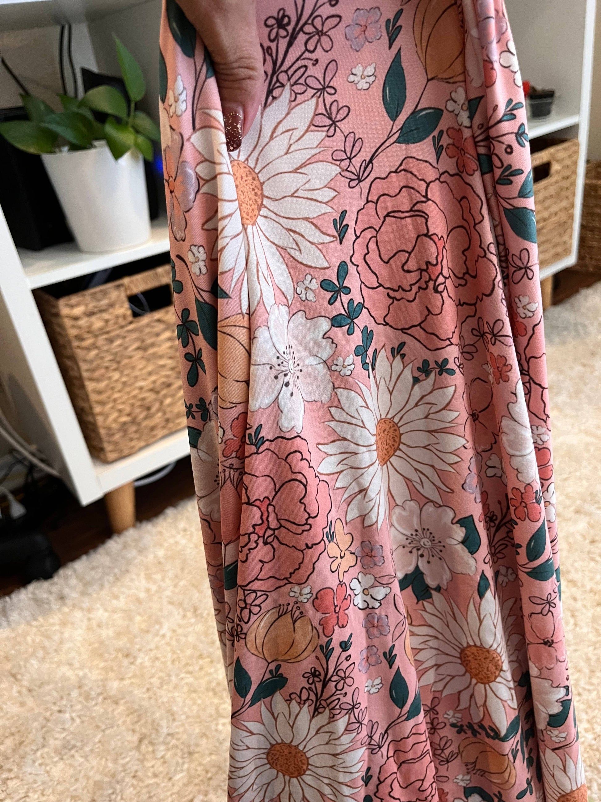 Floral pink Stretch fabric, retro baby fabric by the yard