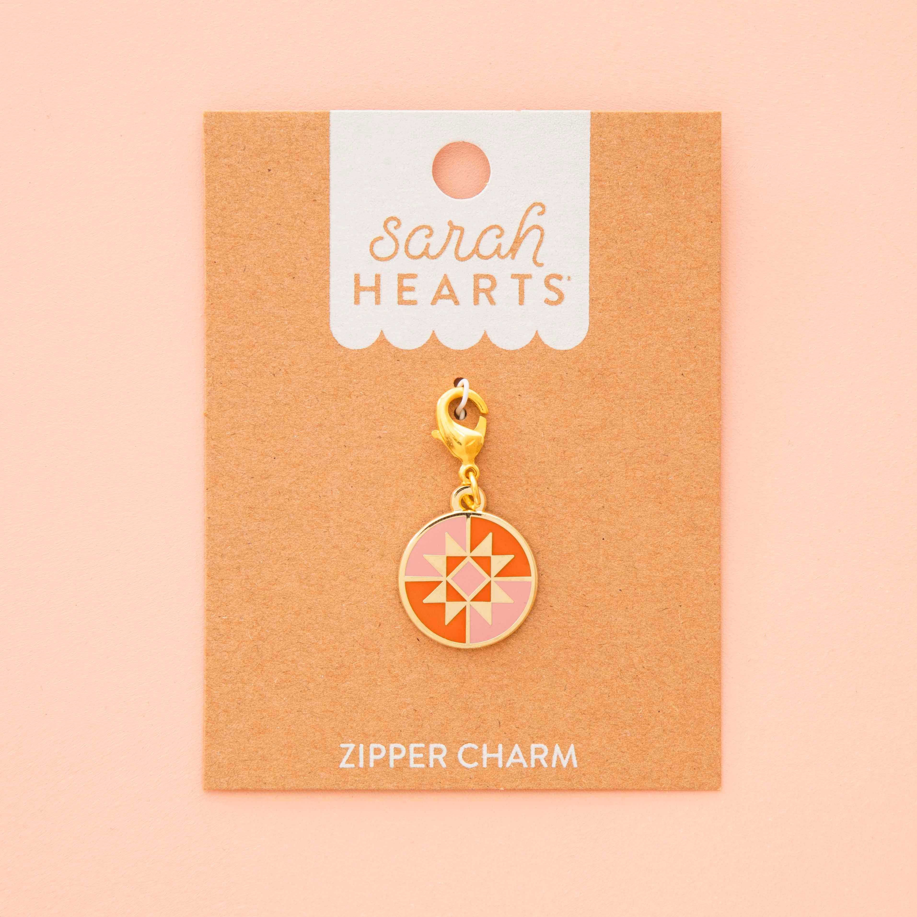 Sarah Hearts - Round Quilt Star Removable Zipper Charm