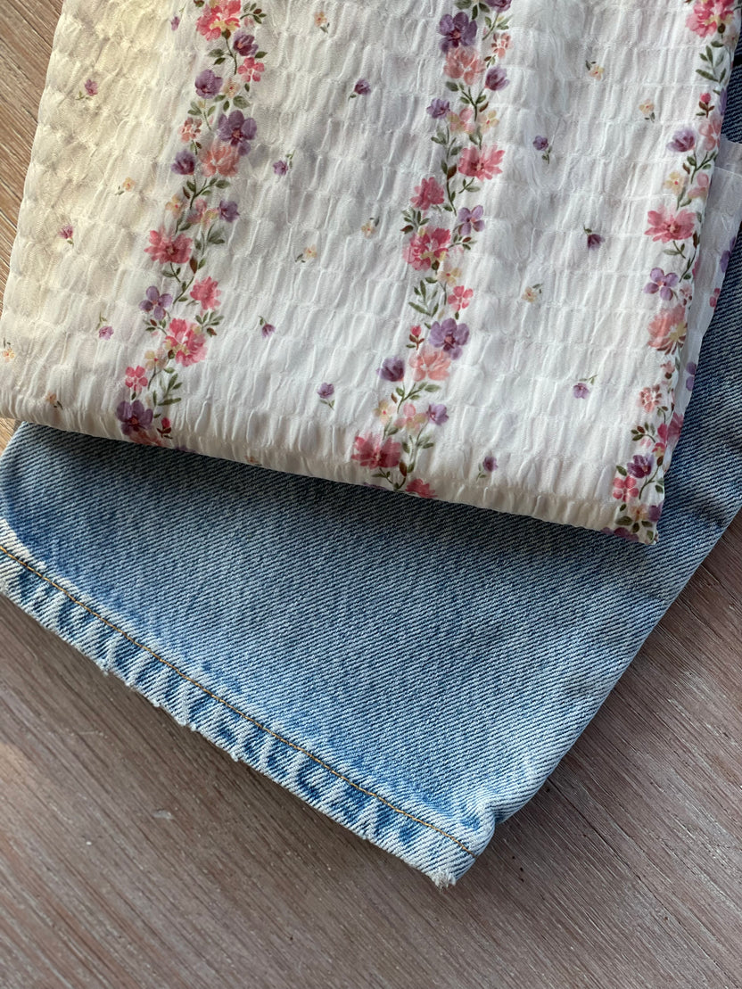 Seersucker Fabric – Maritza Print Ivory & Lilac – Atelier 27