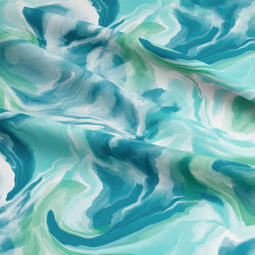 Fluidity Swirl viscose fabric sheet showing the print and drape