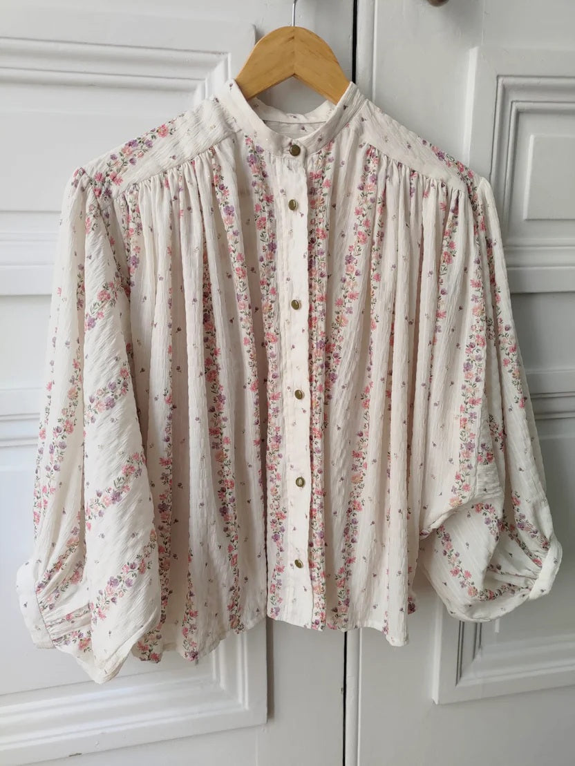 Seersucker Fabric – Maritza Print Ivory & Lilac – Atelier 27