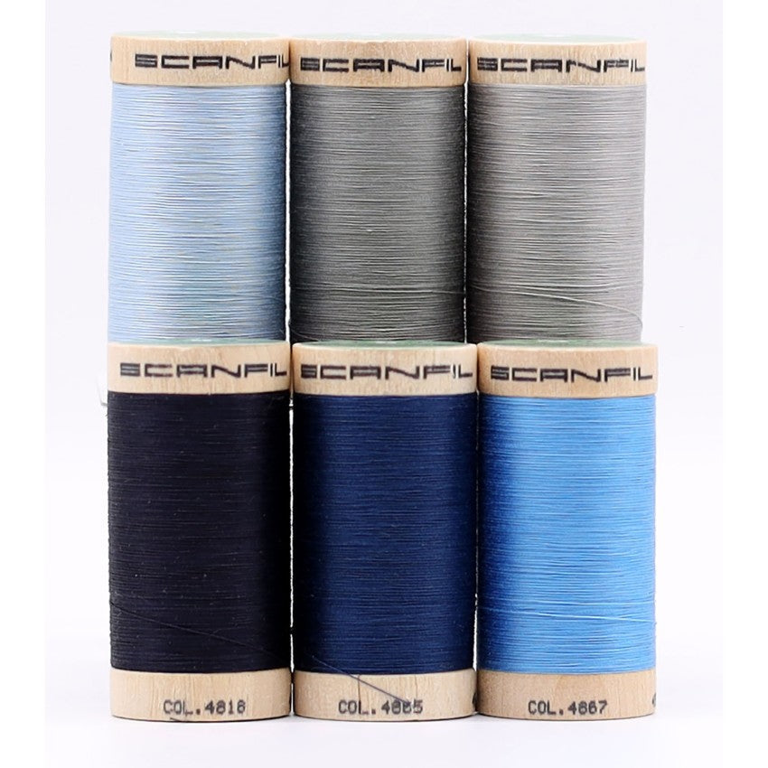 Frosty Winter 6-spool organic thread set on wooden display stand, view 5