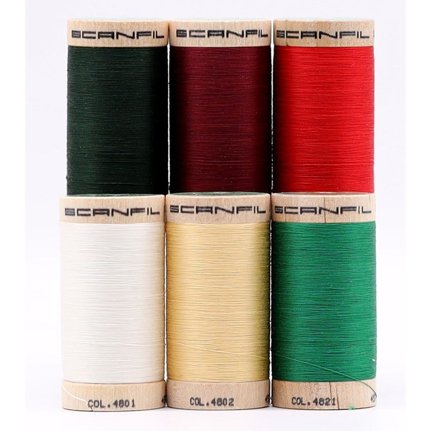 Holiday Traditions 6-spool organic thread set on wooden display stand, view 5