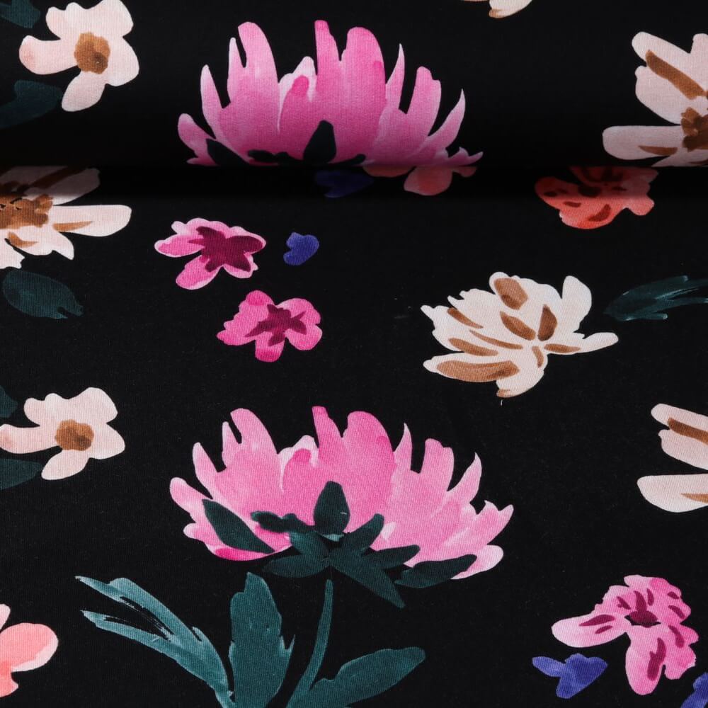 French Terry Fabric – Digital Colette Black – Nerida Hansen