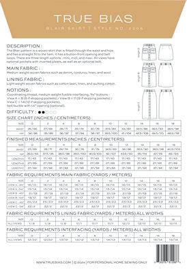 True Bias - Blair Skirt Pattern - Size 0-18