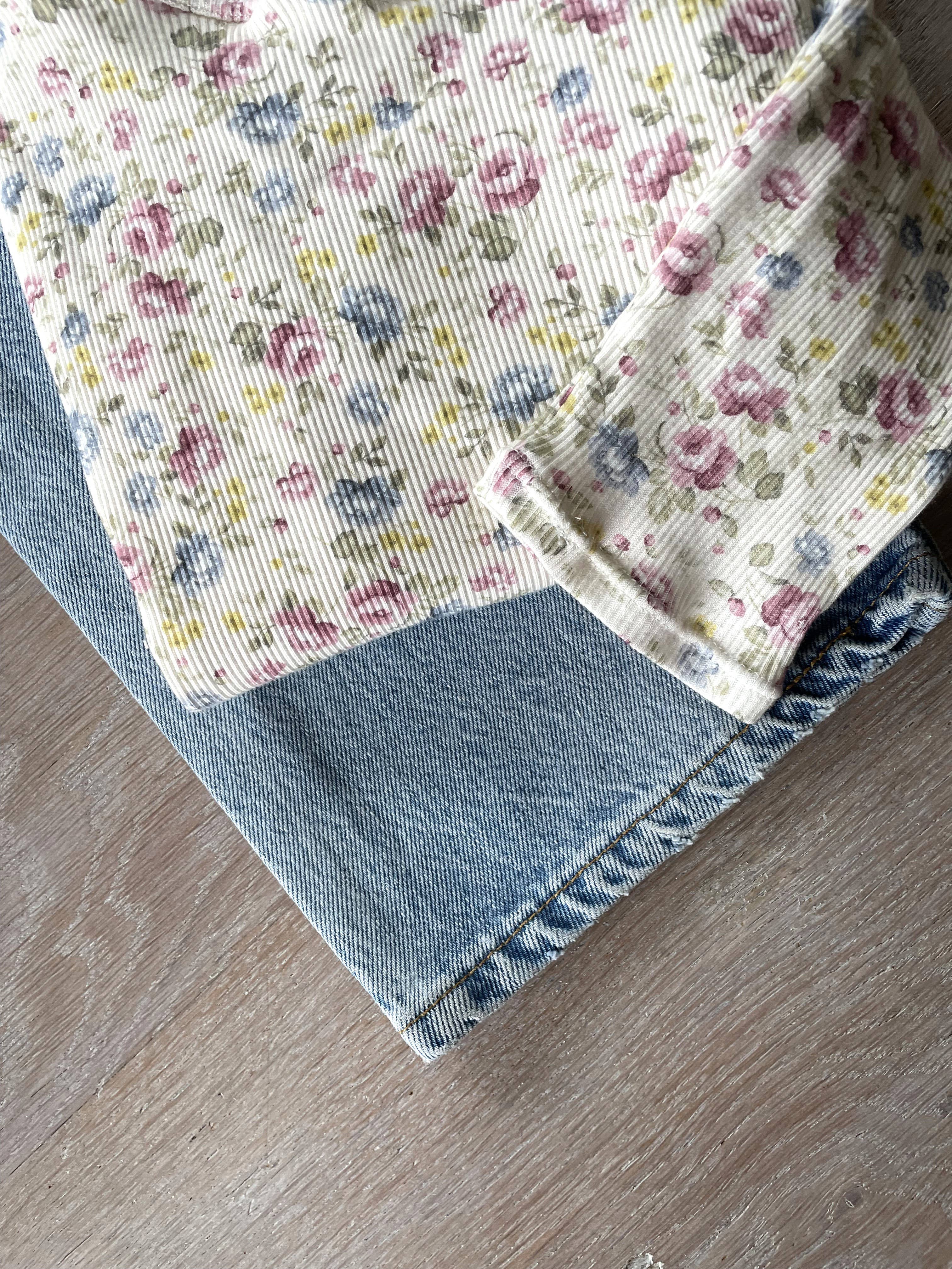 Detail of Louison floral stripe on cotton mini-rib jersey by Atelier 27