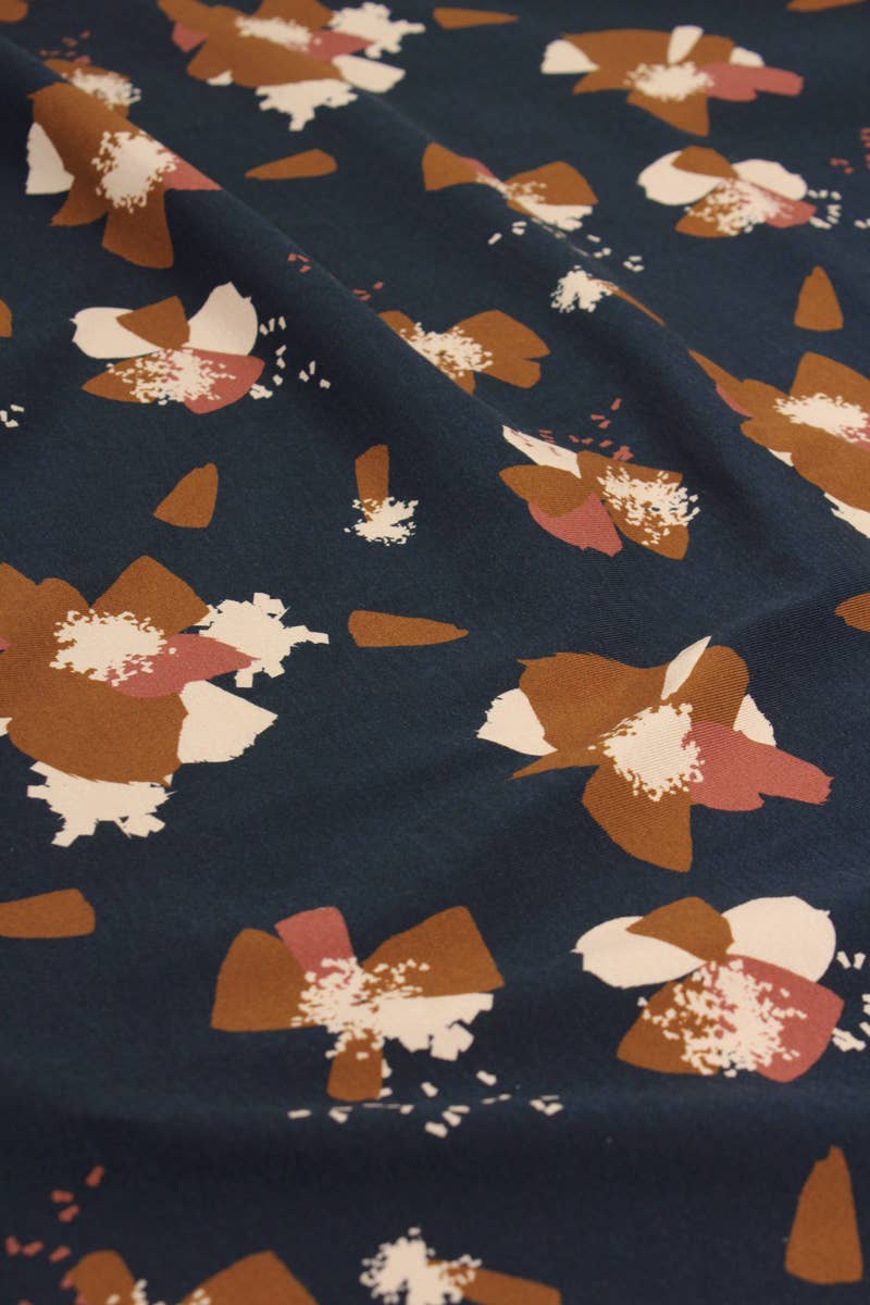 Organic Cotton Jersey Fabric – Anémone Ink Blue – Eglantine et Zoé