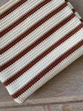 Atelier 27 Pepita print organic cotton textured knit, ivory and mahogany stripe, GOTS certified