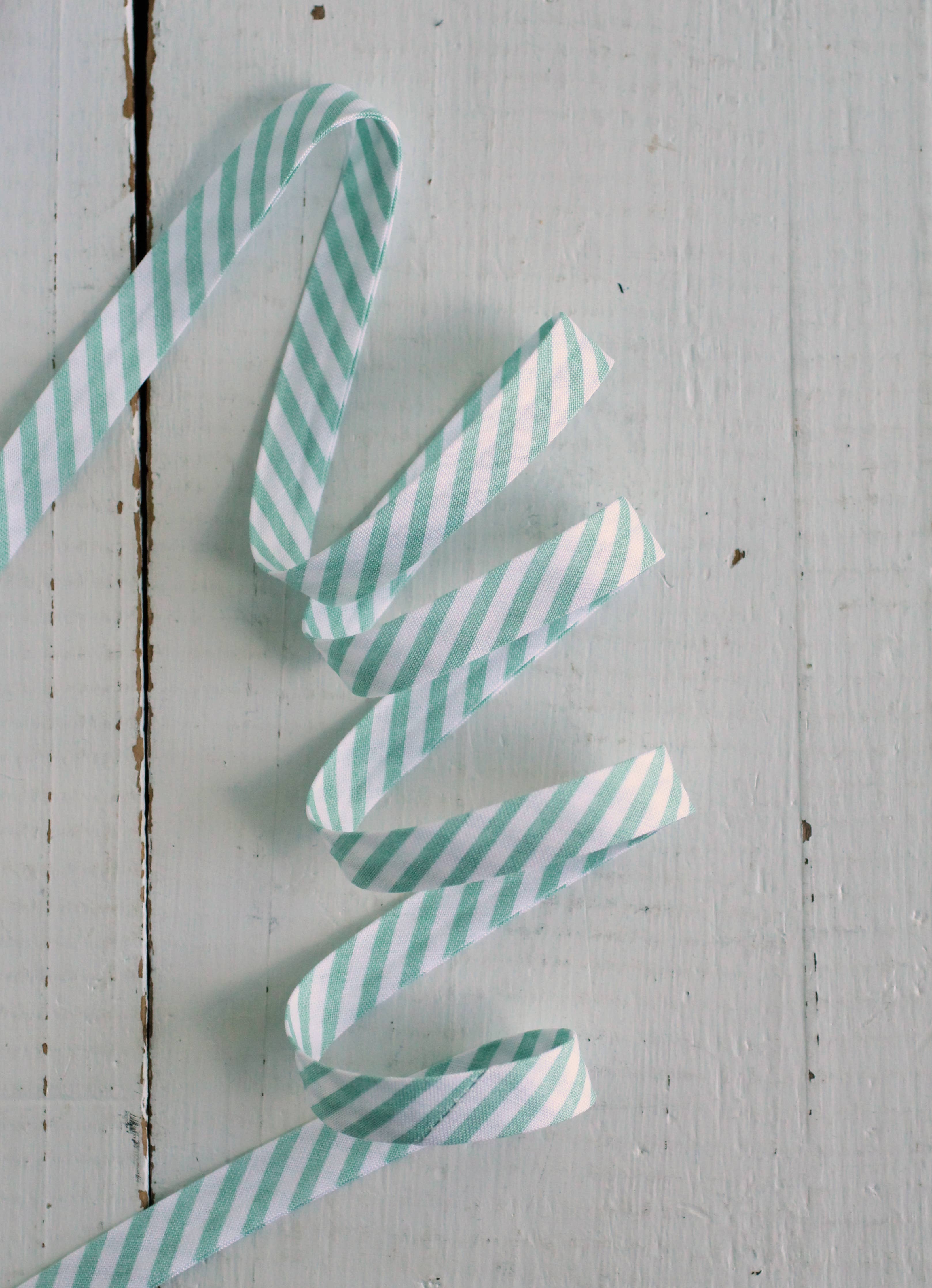 Aqua Stripe 1/2 inch double fold cotton bias binding tape by Bessie Pearl Binding Co