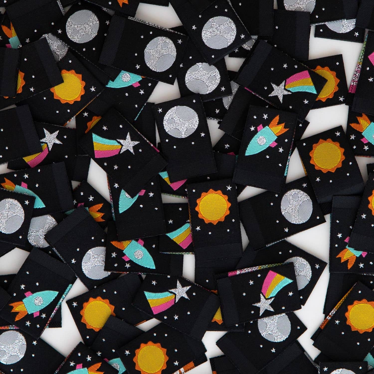 Sarah Hearts - Space Multipack - Metallic Sewing Woven Clothing Label Tags